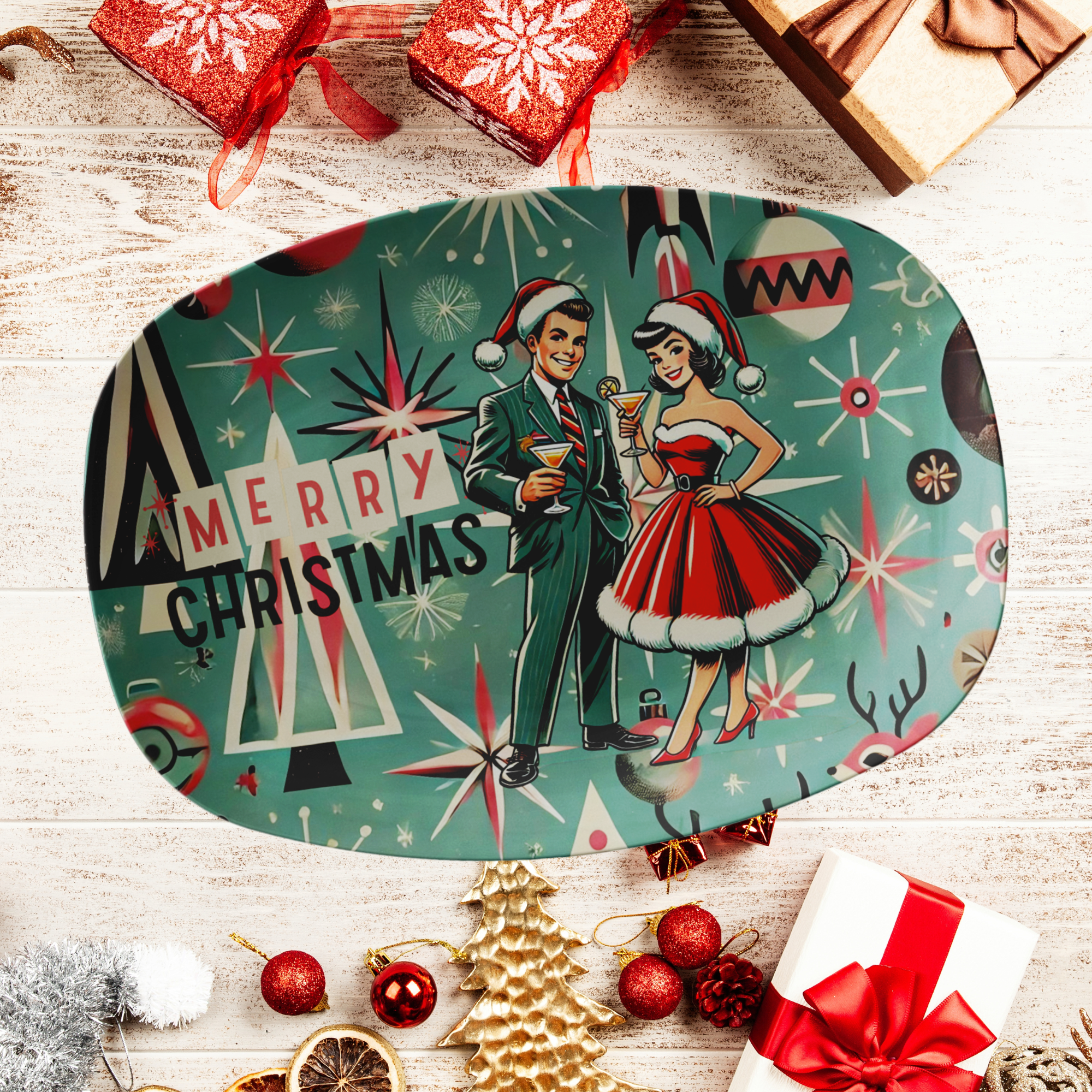 Vintage Christmas Kitschy Mid Century Modern Party Platter, MCM Barware Gifts - Mid Century Modern Gal