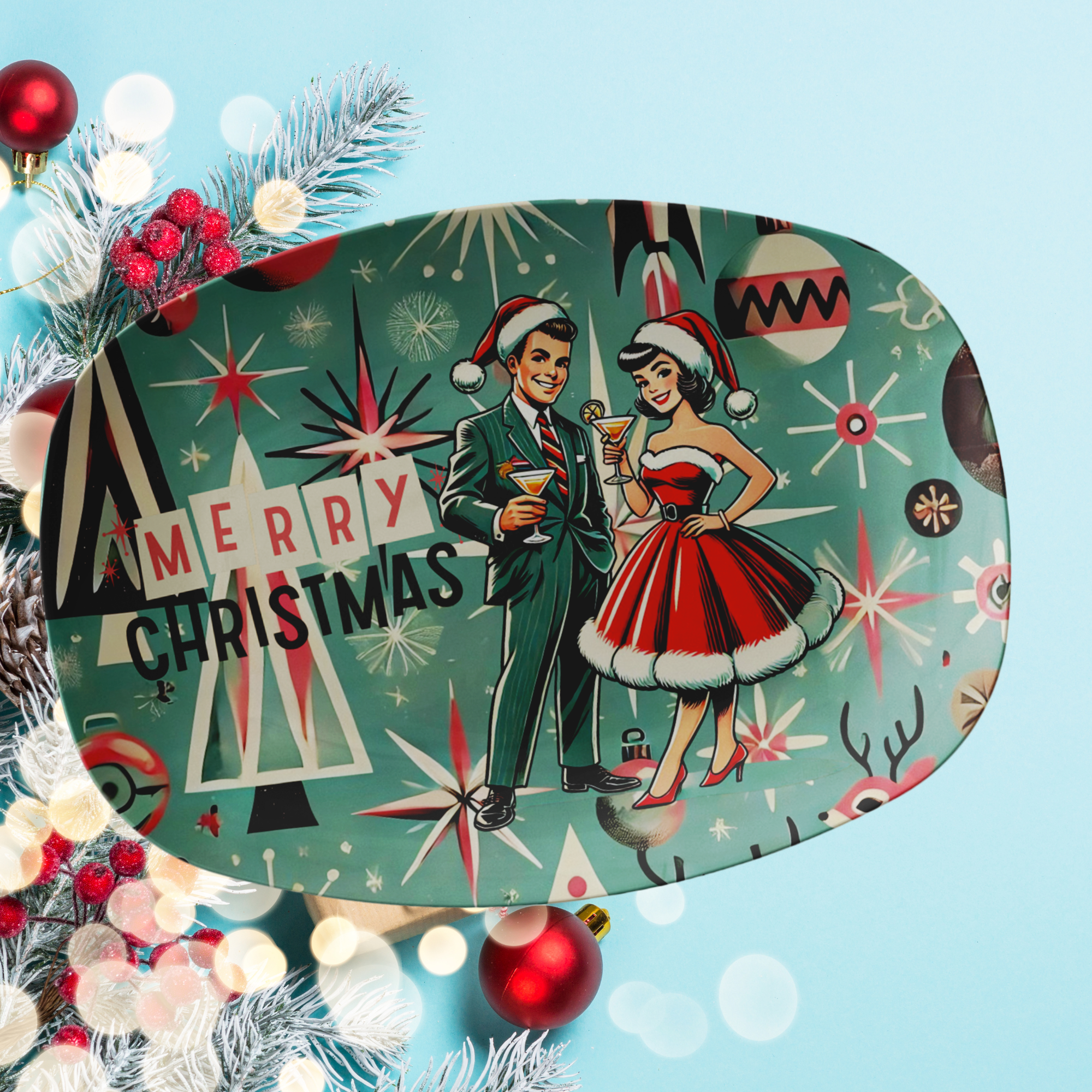 Vintage Christmas Kitschy Mid Century Modern Party Platter, MCM Barware Gifts - Mid Century Modern Gal