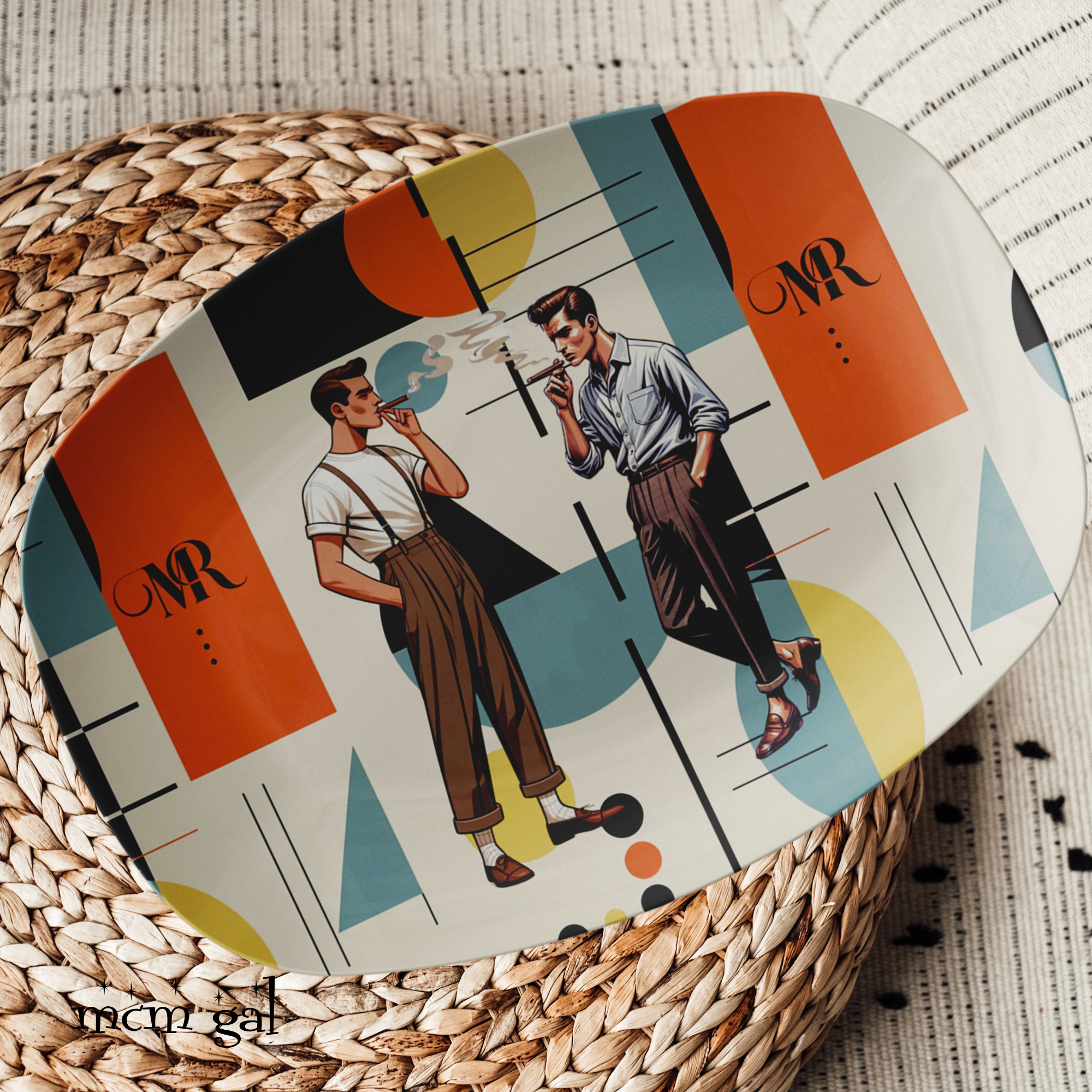 Unique Gay Male Couple Mid Century Bauhaus Designed Mod Party Platter - Mid Century Modern Gal