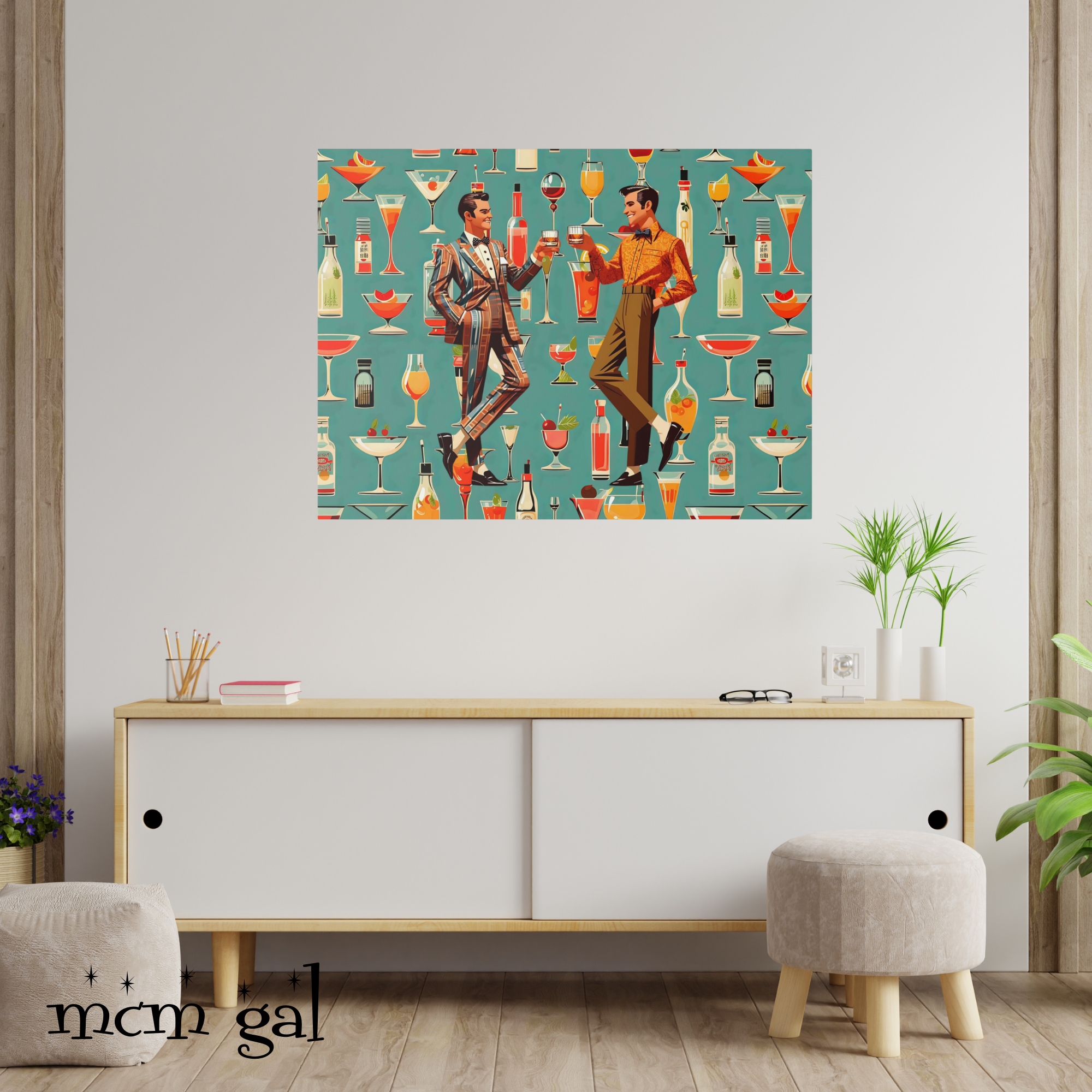 Atomic 50s Cocktail Art, Mid Century Modern Dapper Dudes, LGBTQ Unique Gifts, MCM Bar Art - Mid Century Modern Gal