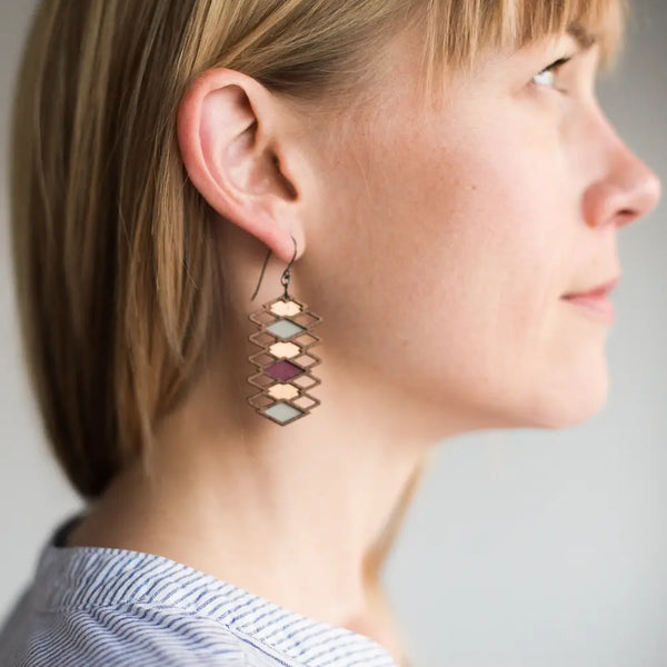 Diamond Earrings · Architecture Inspired · Breeze Block MCM · Geometric Wood - Lilac