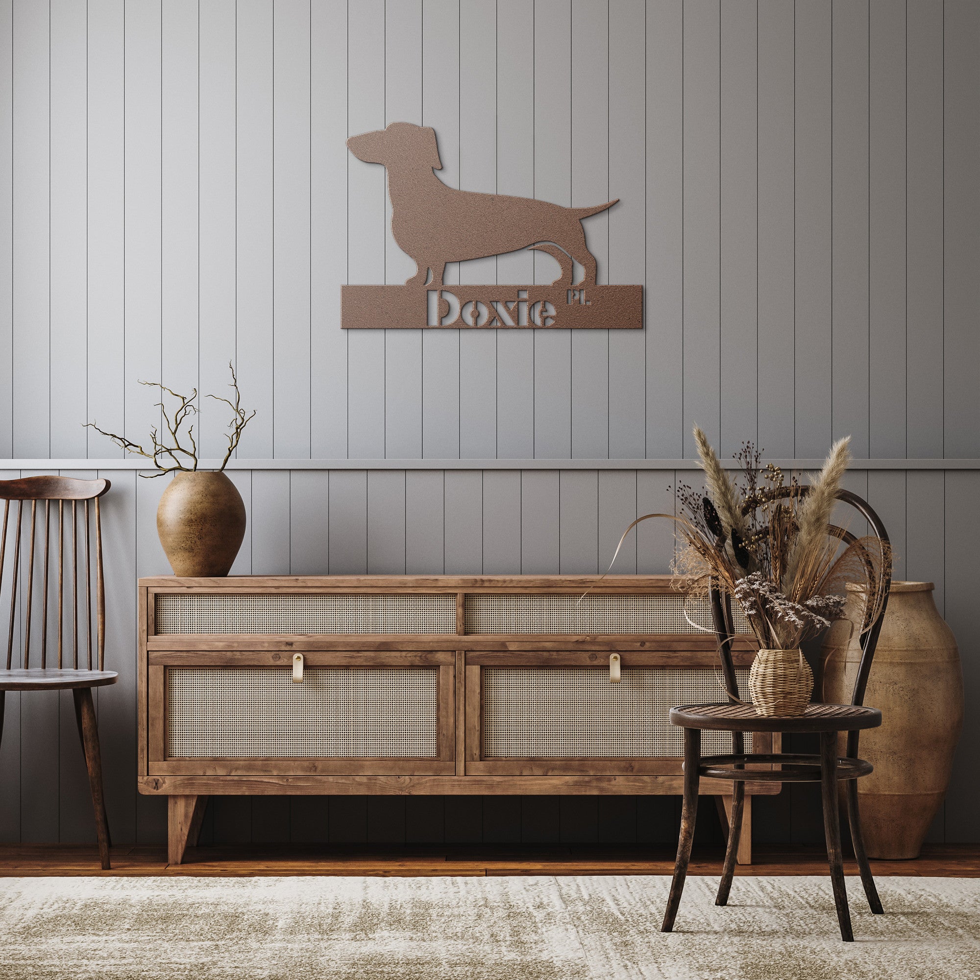 Doxie Dog Lover, Retro Metal Sign, Doxie Place - Mid Century Modern Gal