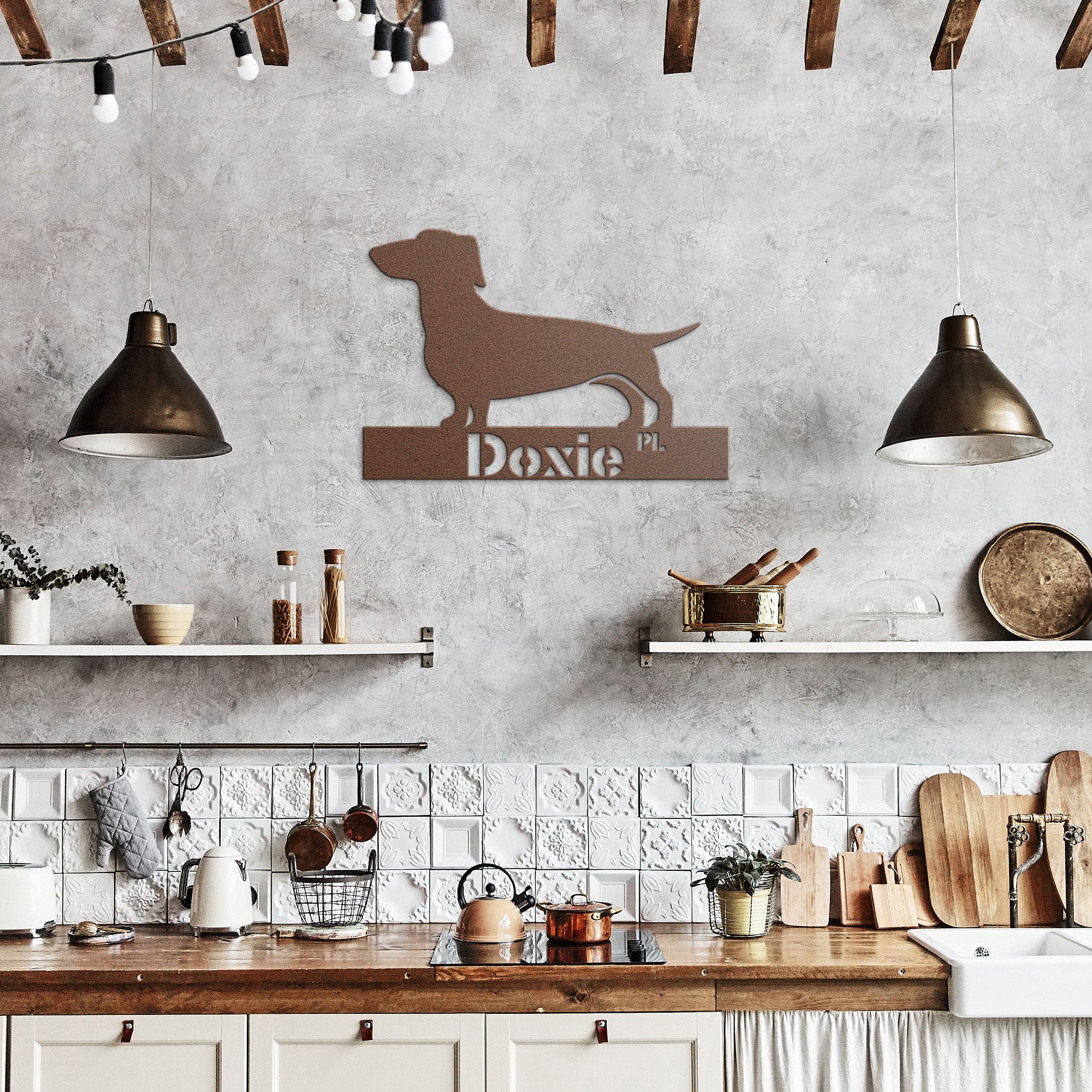 Doxie Dog Lover, Retro Metal Sign, Doxie Place - Mid Century Modern Gal