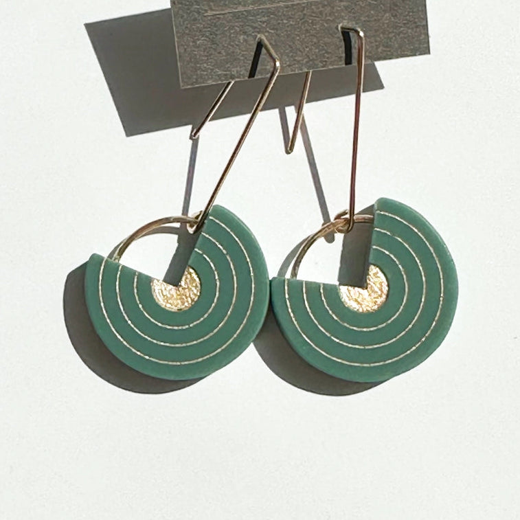 Erika Earrings · Geometric Concentric Circle · Minimalist · Mid Century Modern - Green - Mid Century Modern Gal