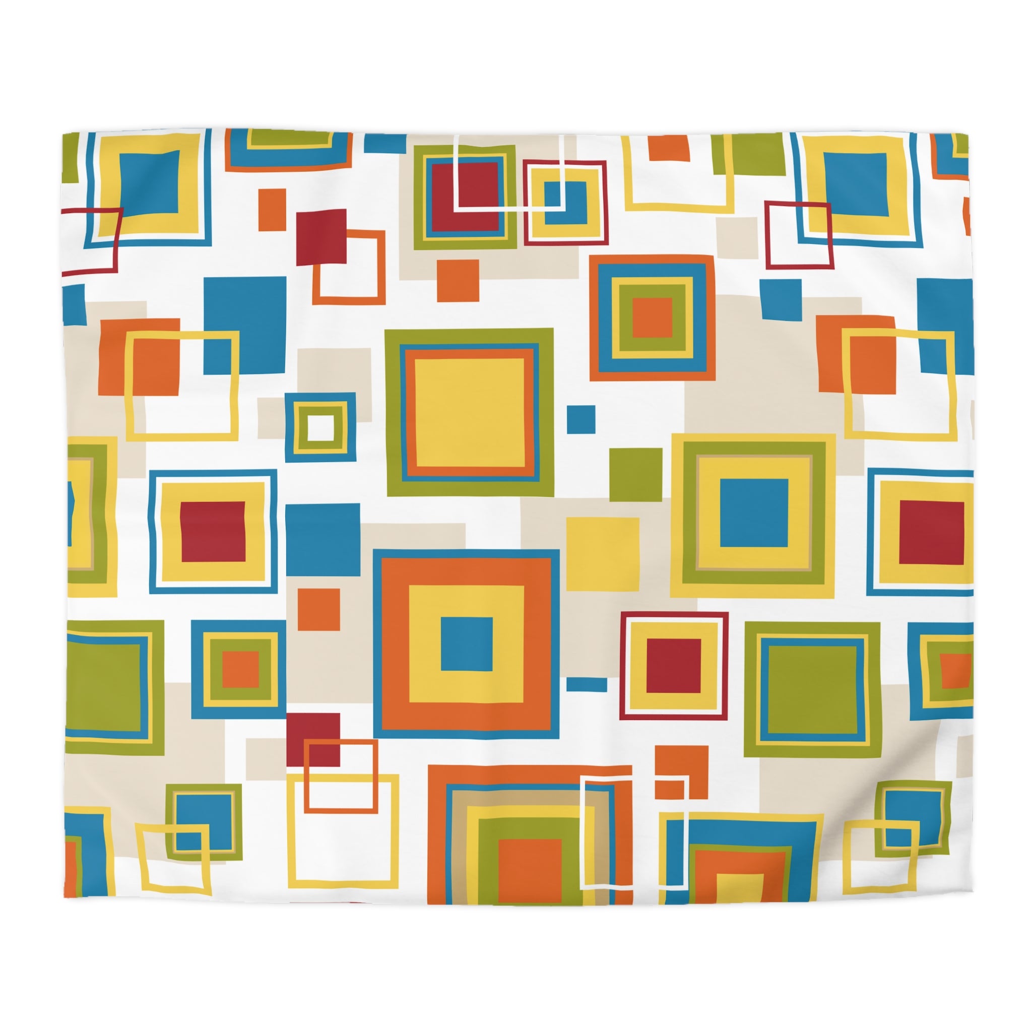 Mid Century Modern Bedding Abstract Geo Pattern Retro Blue, Orange, Green, Yellow, Beige MCM Designs Duvet Covers - Mid Century Modern Gal