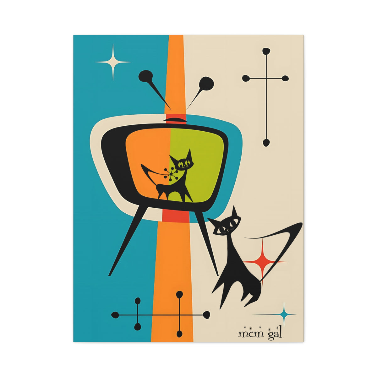 Retro Cat Canvas Art, Vintage Wall Decor for Cat Lovers, Mid-Century Modern Artwork, Gift for Pet Owners, Funky Home Decor - Mid Century Modern Gal