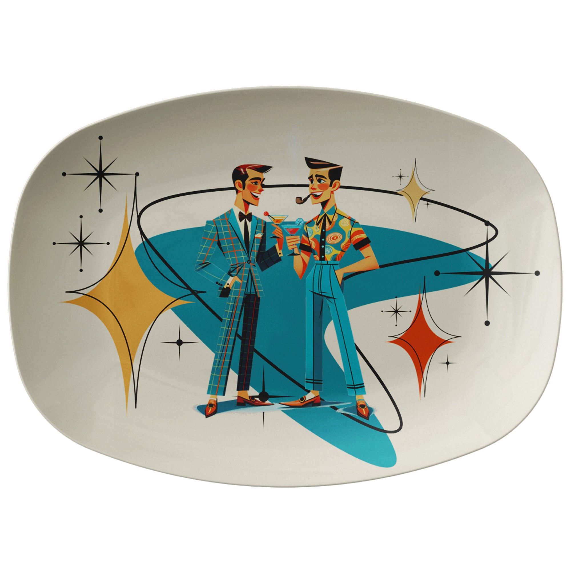 GAY MALE COUPLE SPECIAL GIFT, PRIDE MONTH, MID CENTURY MODERN Party Platter - Mid Century Modern Gal