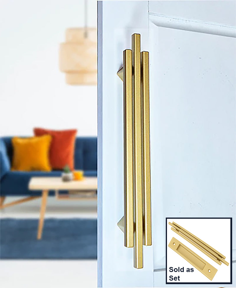 Modern Contemporary 3 Bar Door Pull handle with finger Pull Set - For Sliding Barn Door - Multiple Finishes Available - Sold as a Set - Mid Century Modern Gal