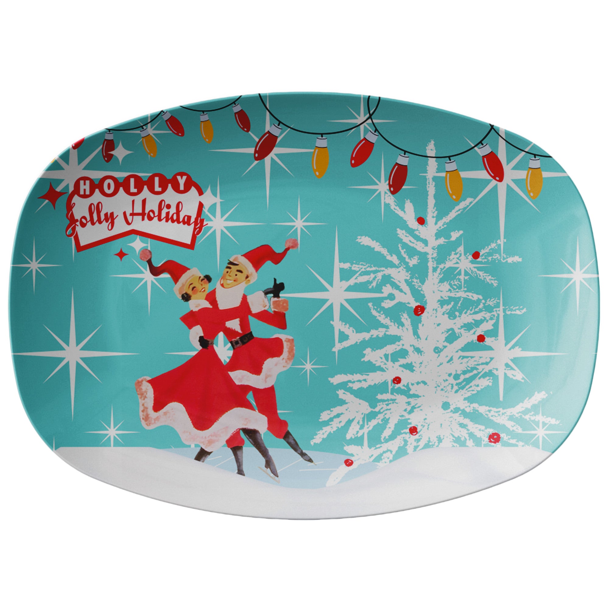 Holly Jolly 50s Kitschy Vintage Christmas Mid Century Modern Platter - Mid Century Modern Gal