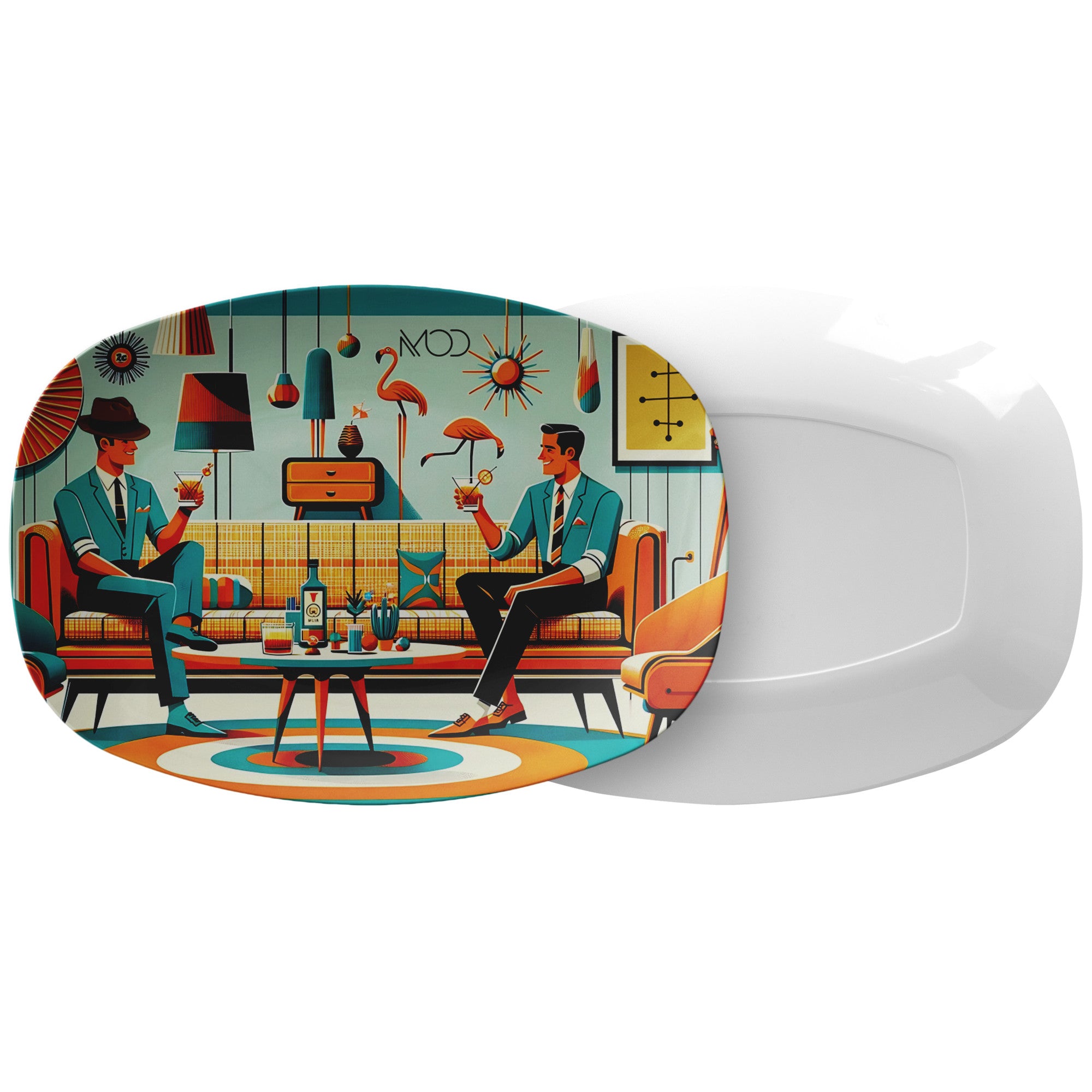 LGBTQ Gift Platter, Male Mod Dapper Men, Bourbon Drinker, MCM Party Platter - Mid Century Modern Gal