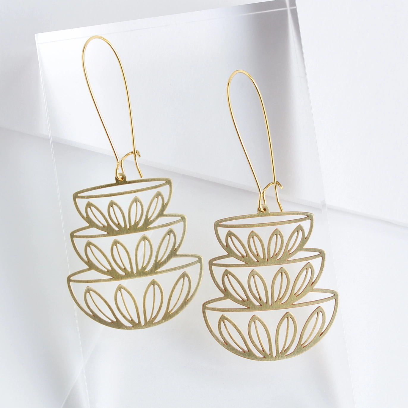 Retro Mid Century Modern Bowls Stacked Earrings | Cathrineholm Lotus Pattern - Gold - Mid Century Modern Gal