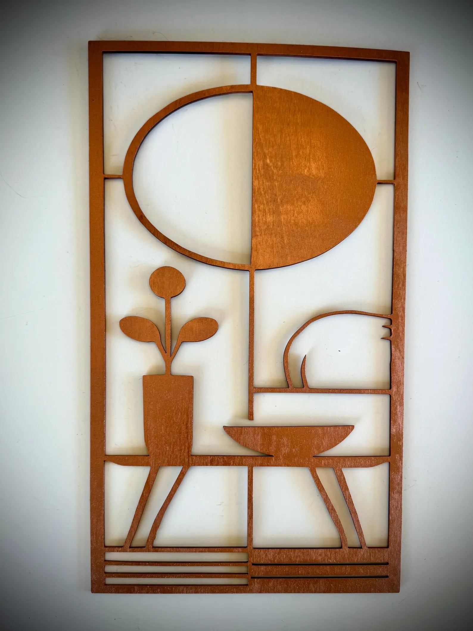 Mid Century Modern Interior Landscape 3-Panel Wood Wall Art, Set K
