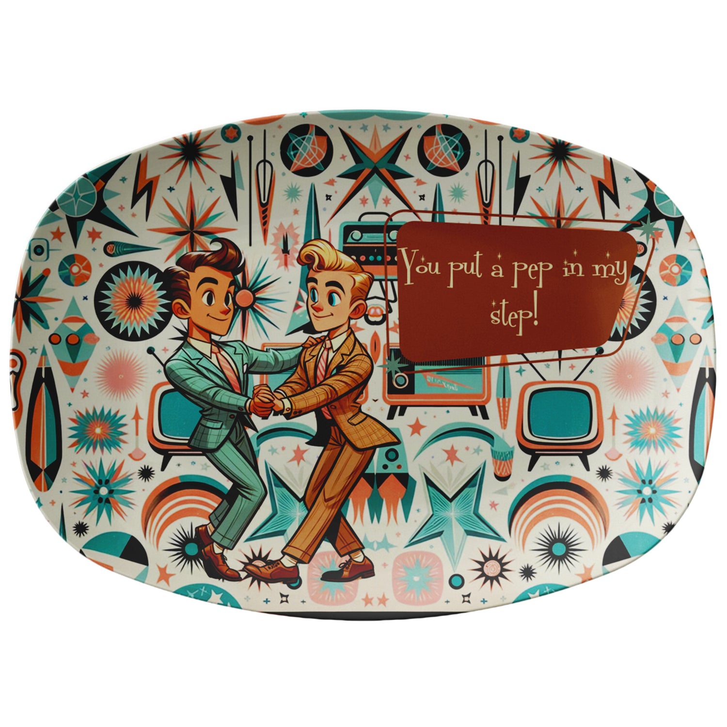 Mid Century Mod, Dapper Dudes, Gay Male Couple, Kitschy Cute Retro Party Platter