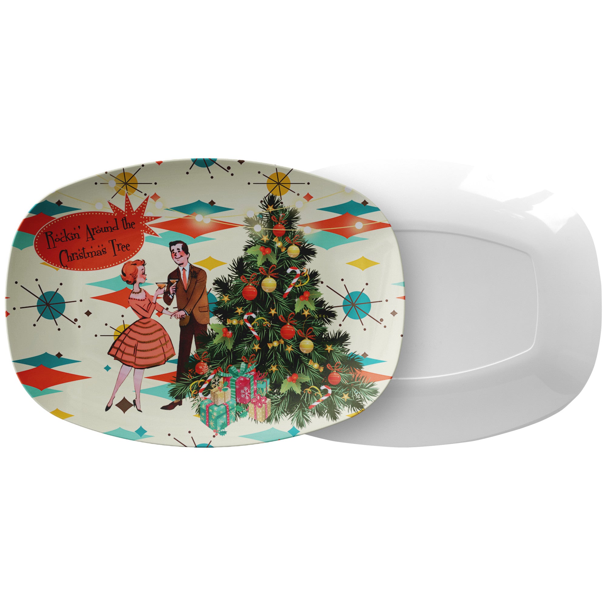 Mid Century Modern 50s Couple, Kitschy Christmas Platter - Mid Century Modern Gal