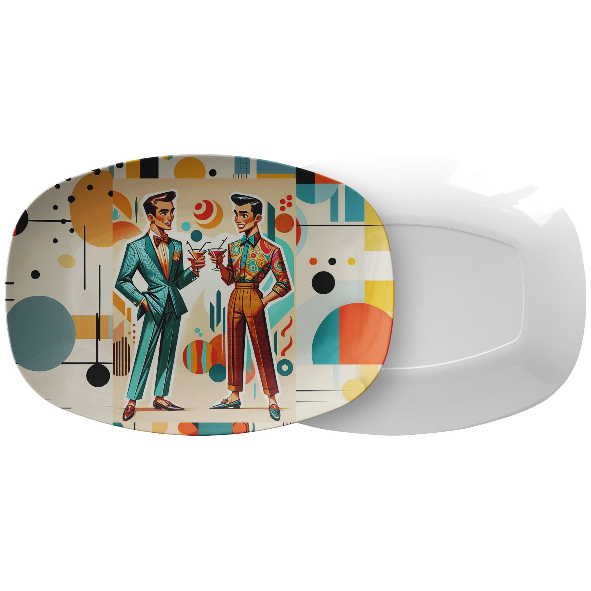 Mid Century Modern Bauhuas Mod Platter Featuring Dapper Dudes Having Cocktails - Mid Century Modern Gal