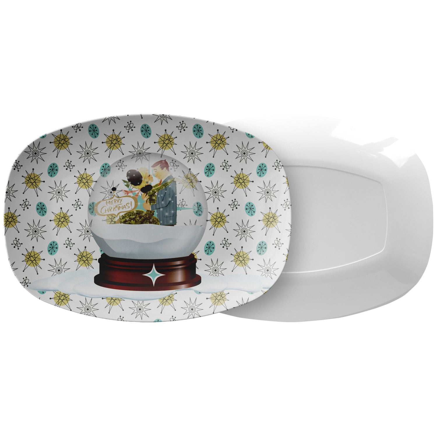 Mid Century Modern Christmas Platter, Franciscan Starburst, Kitschy Gifts, Snowglobe Mod Couple Gifts - Mid Century Modern Gal
