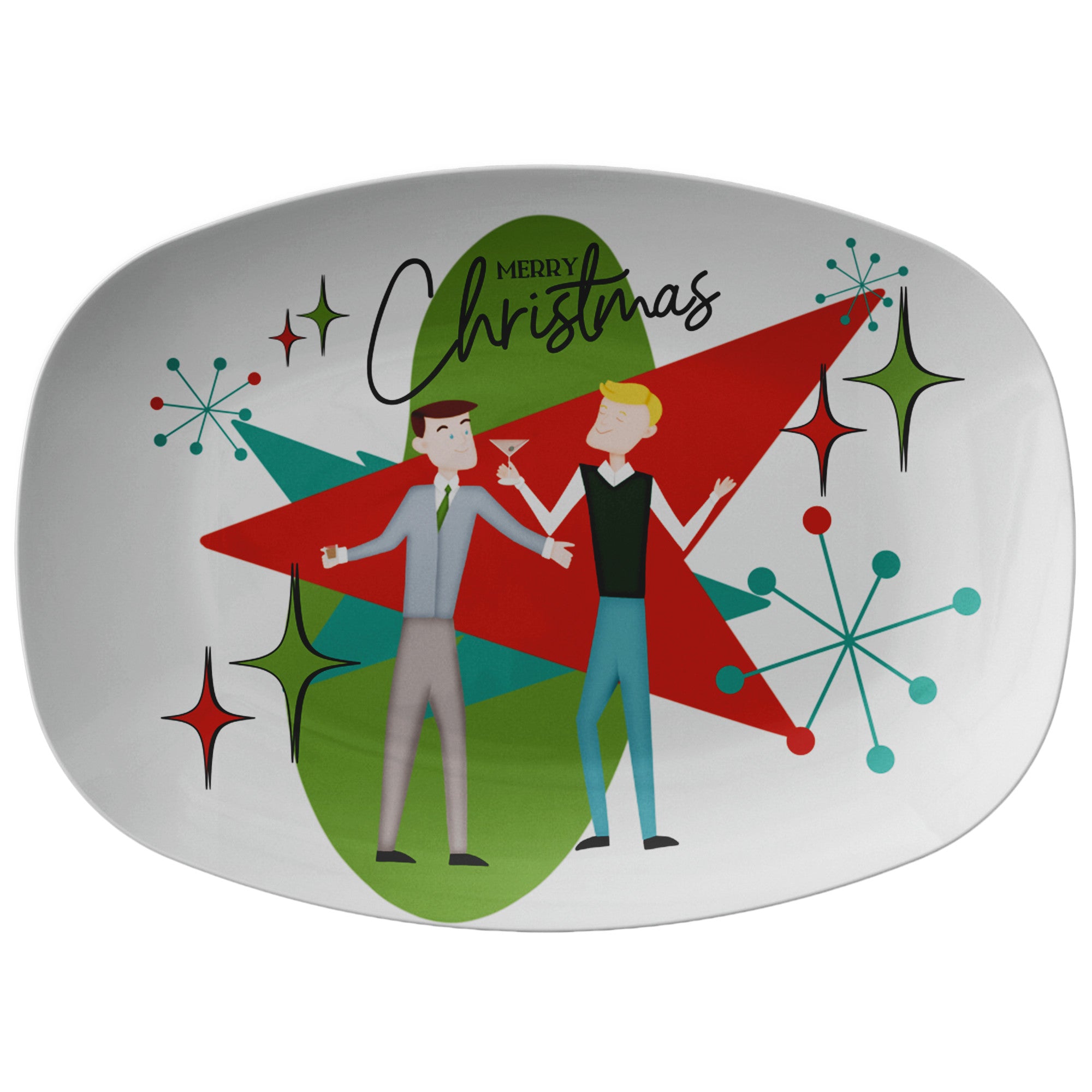 Mid Century Modern Christmas Platter, Gay Male Couple, Kitschy 50s Style - Mid Century Modern Gal