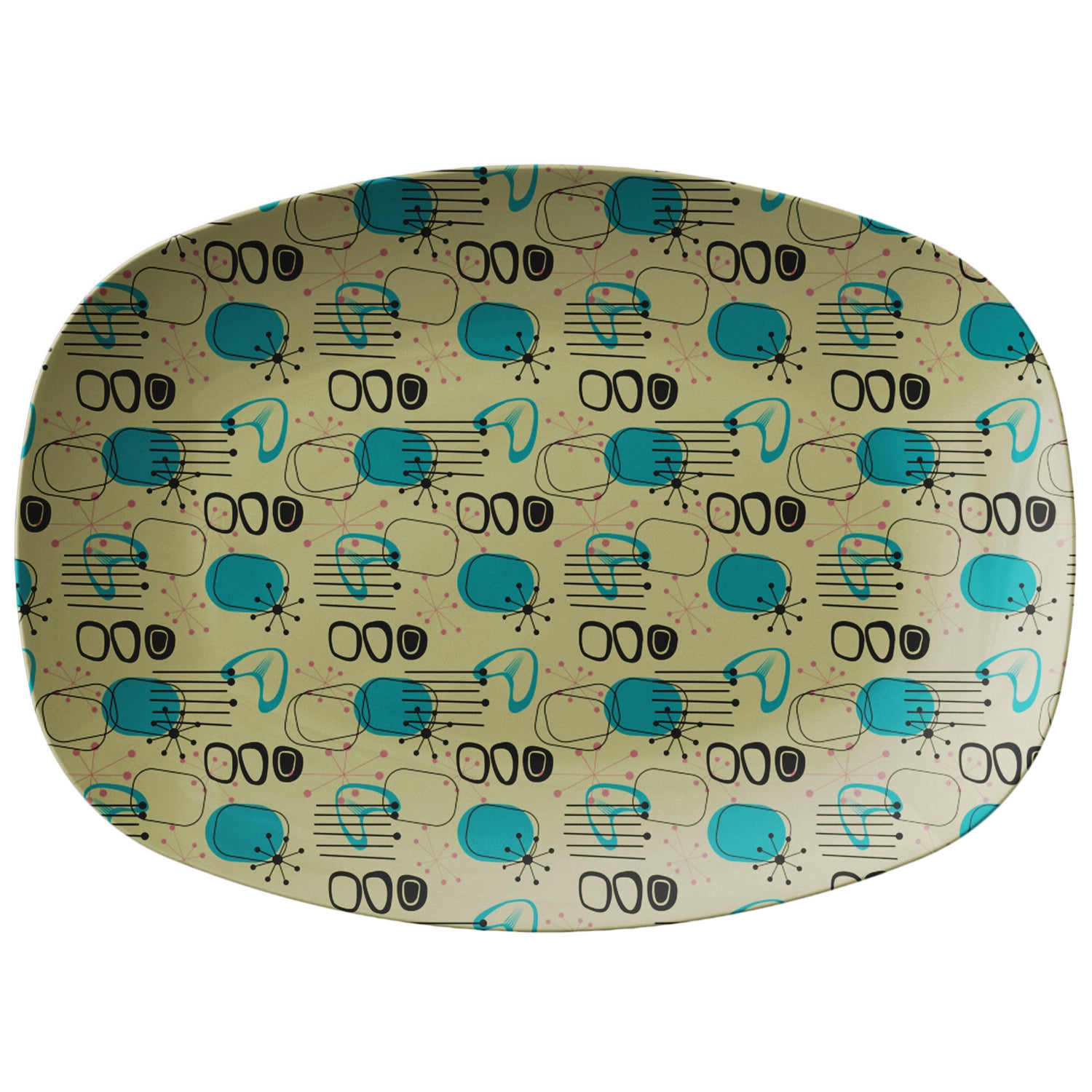 Mid Century Modern Dinnerware, Atomic 50s Era, Green, MCM Boomerang Retro Spring Summer Outdoor Indoor Dining - Mid Century Modern Gal