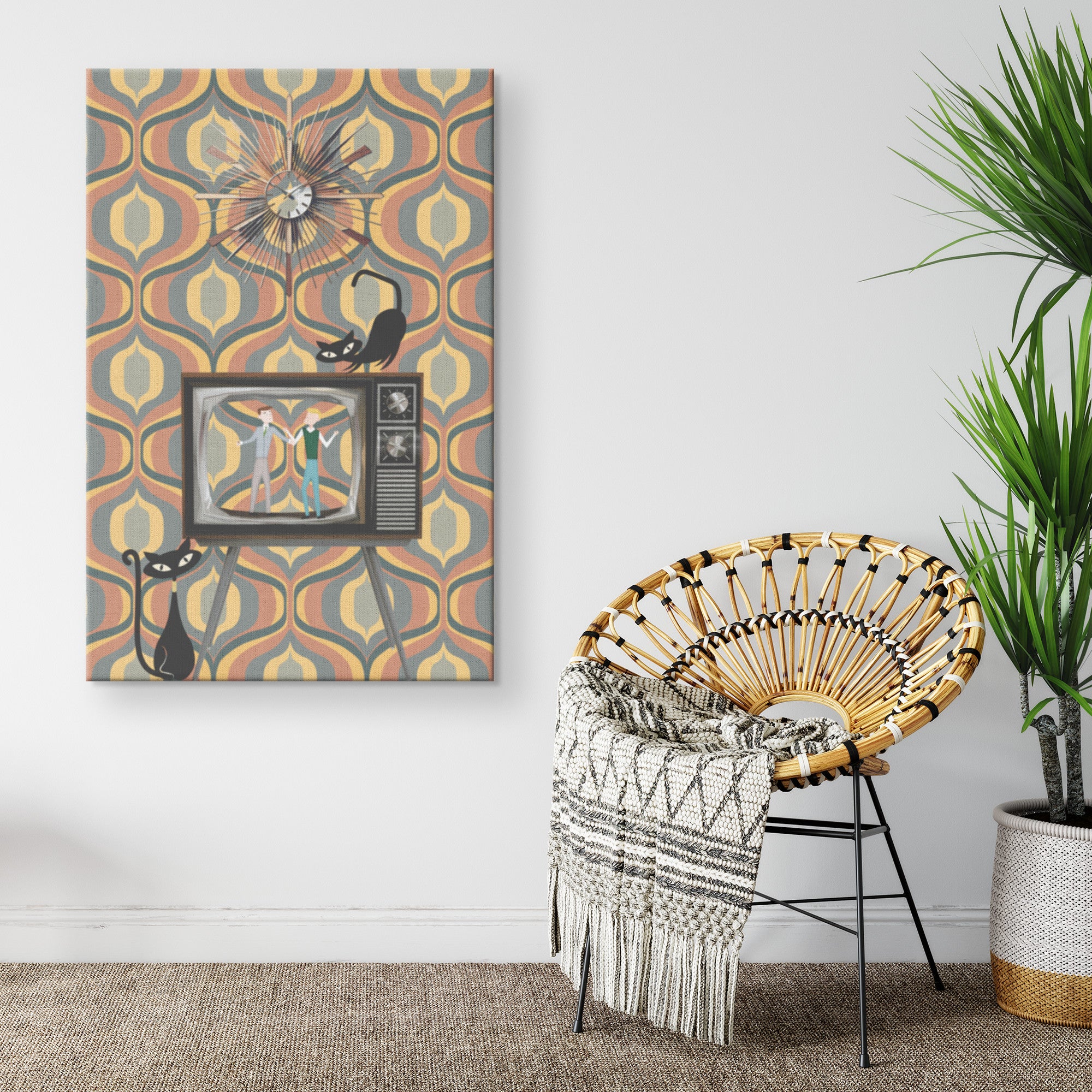 Mid Century Modern Gay Male Couple, Atomic Cat Retro Mod Wall Art - Mid Century Modern Gal
