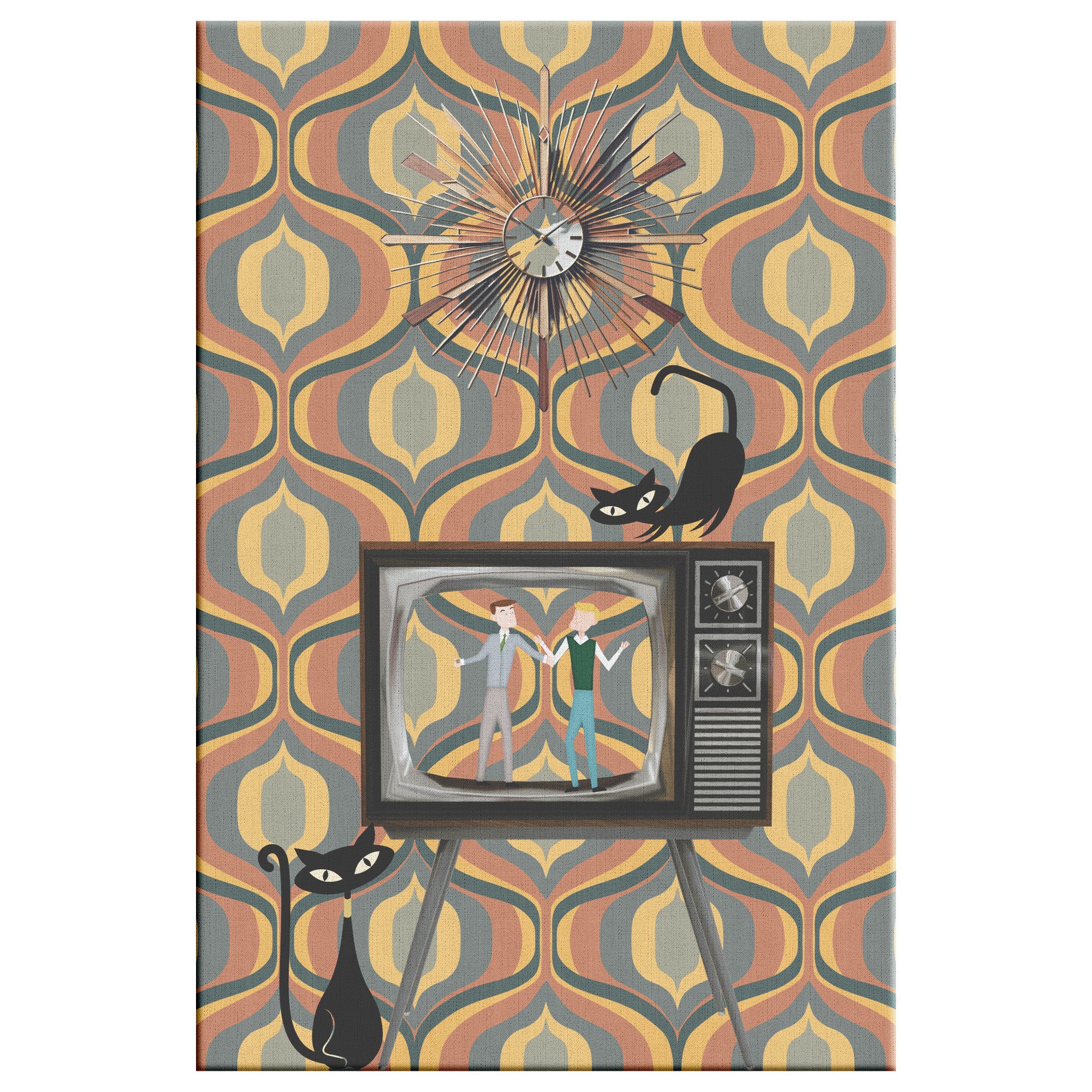 Mid Century Modern Gay Male Couple, Atomic Cat Retro Mod Wall Art - Mid Century Modern Gal