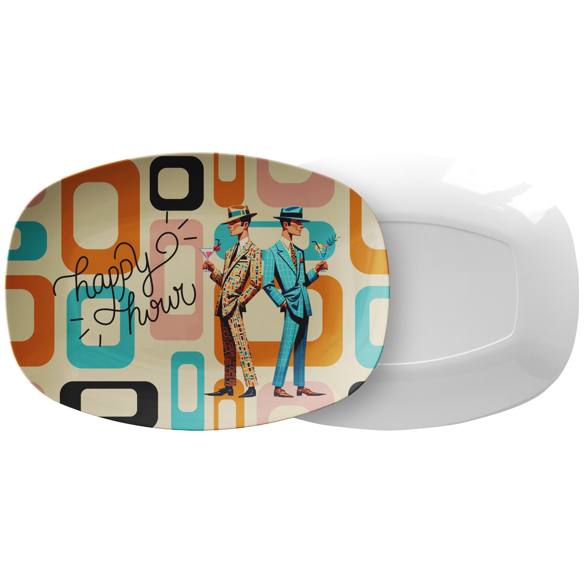 Mid Century Modern Gay Male Pride, Kitschy Fun Party Happy Hour Platter - Mid Century Modern Gal