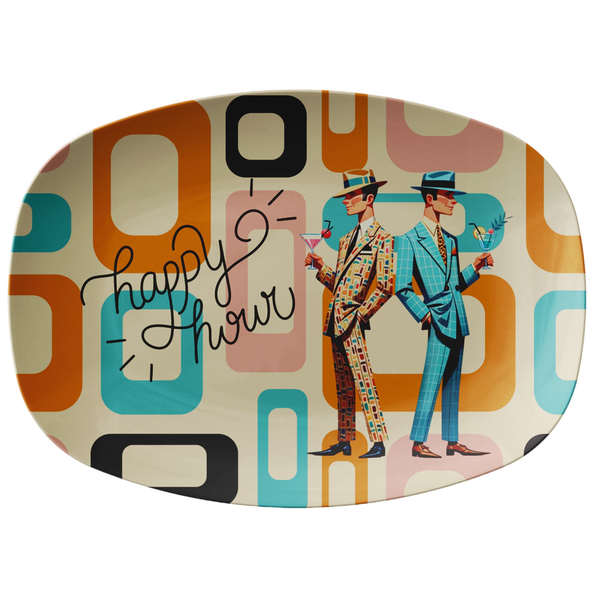 Mid Century Modern Gay Male Pride, Kitschy Fun Party Happy Hour Platter - Mid Century Modern Gal