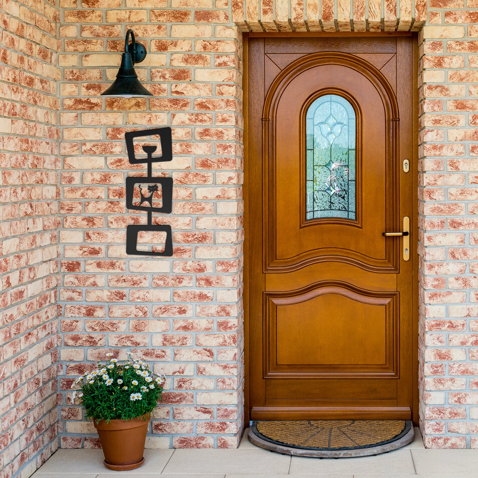 Mid Century Modern Geometric Metal Wall Art With Atomic Kitty - Mid Century Modern Gal