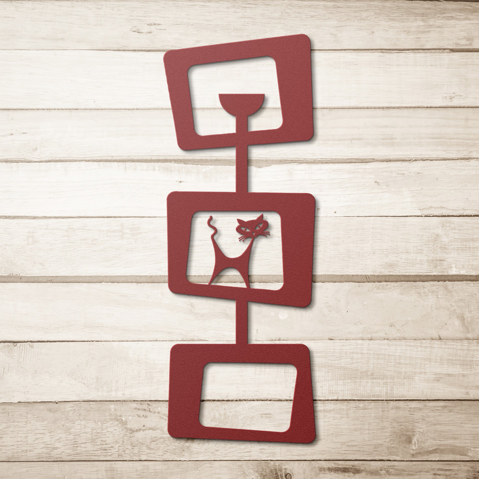 Mid Century Modern Geometric Metal Wall Art With Atomic Kitty - Mid Century Modern Gal