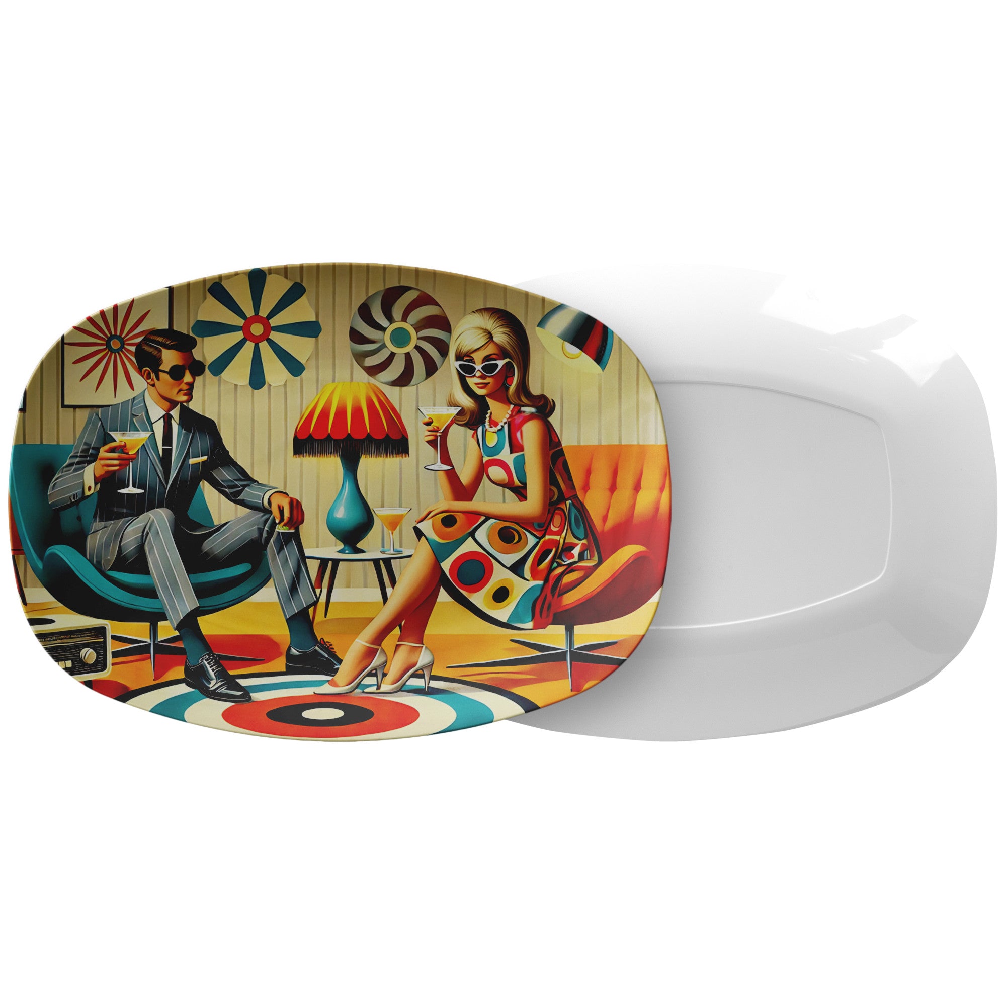 Mid Century Modern Mod Couple Kitschy Cocktail Hour Party Platter - Mid Century Modern Gal