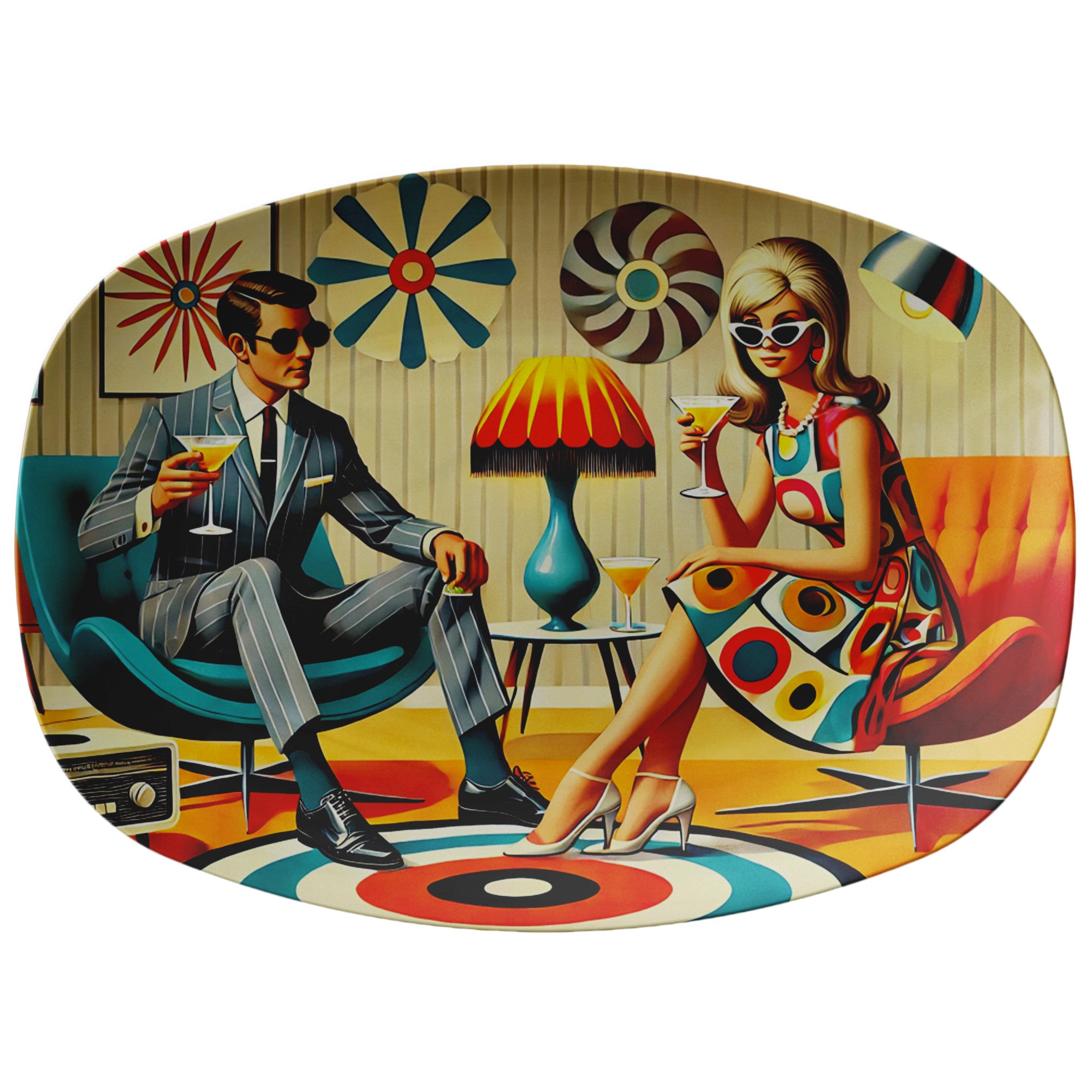 Mid Century Modern Mod Couple Kitschy Cocktail Hour Party Platter - Mid Century Modern Gal