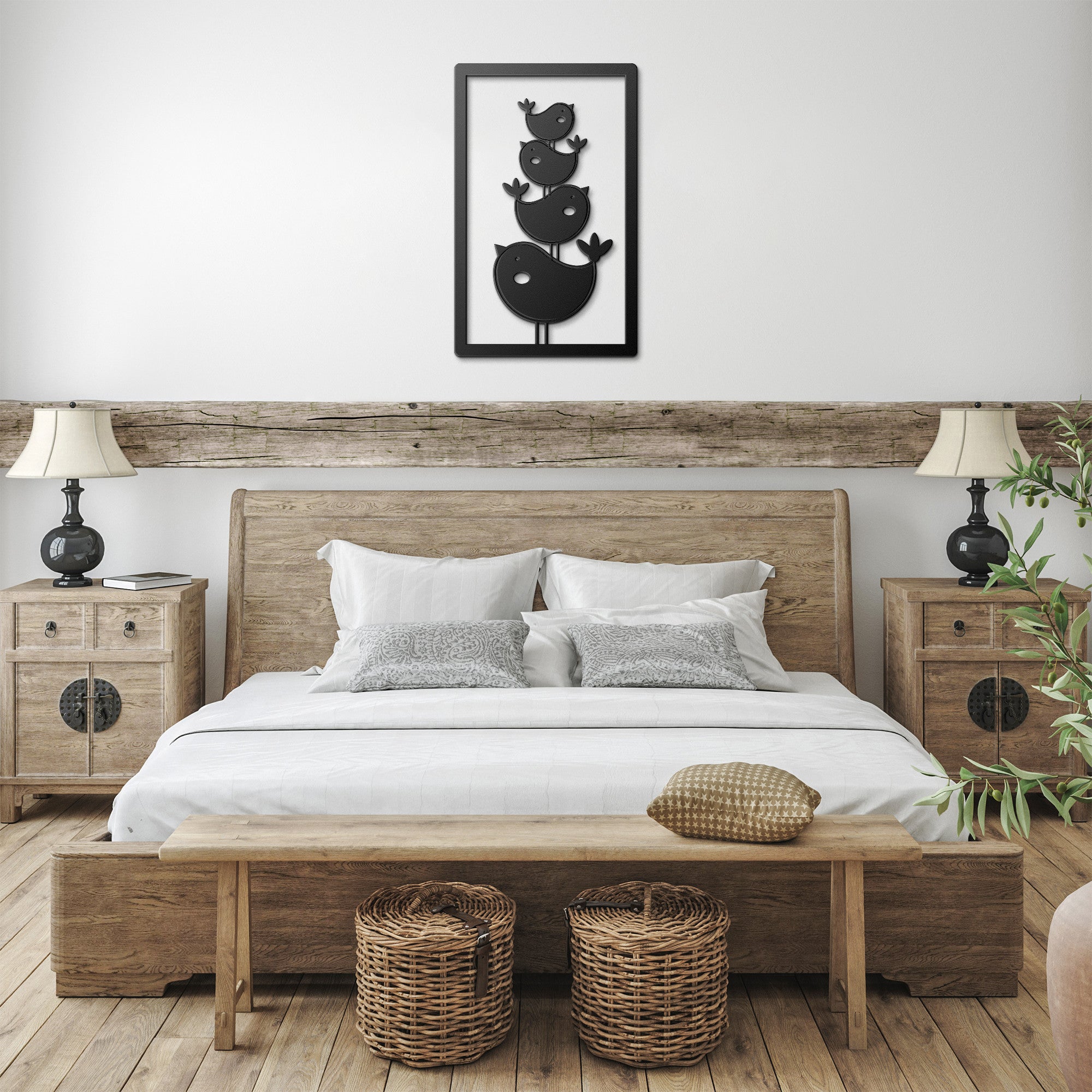 Mid Century Modern Scandi Stacked Birds Metal Art - Mid Century Modern Gal