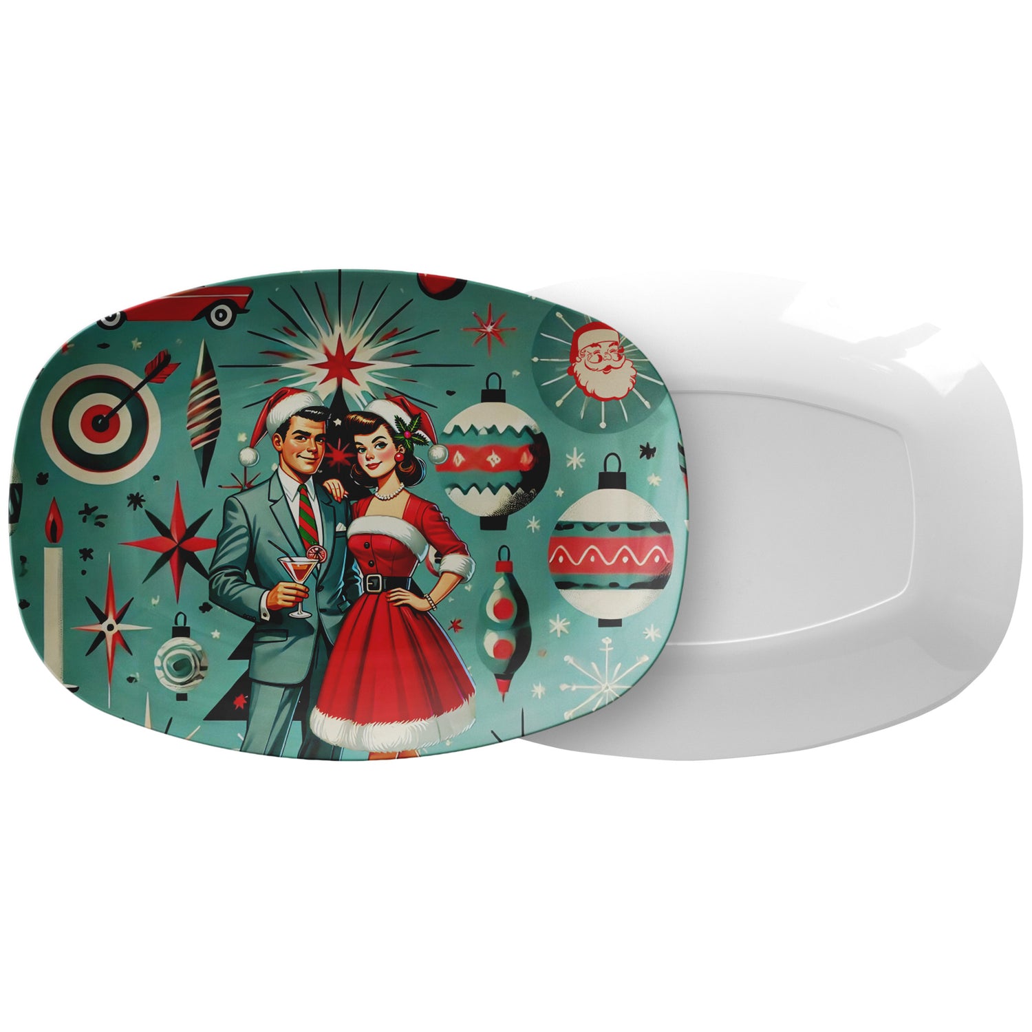 Mid Century Modern Vintage Christmas Party Platter, Kitschy Retro Mod Couple Holiday Party - Mid Century Modern Gal
