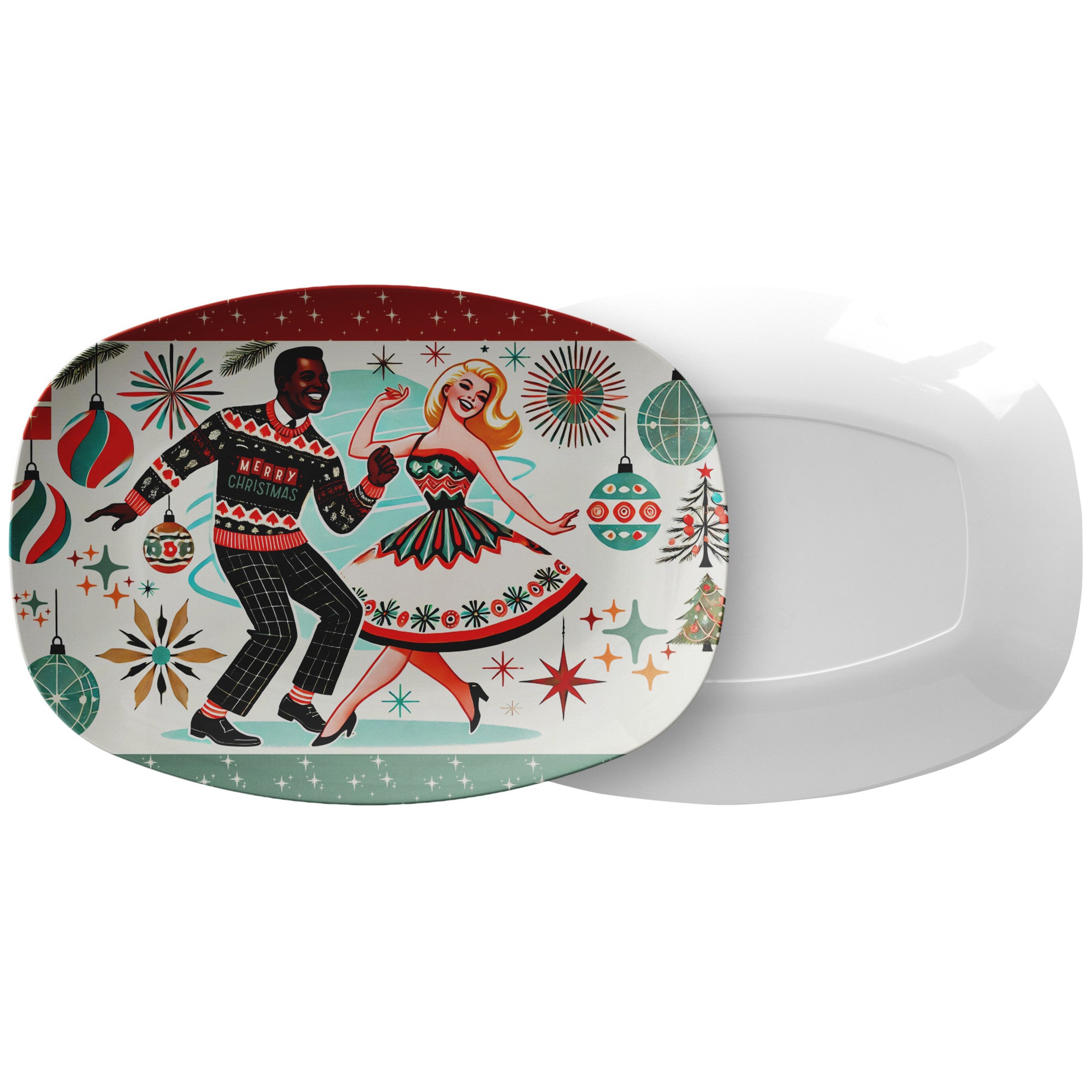 Mid Mod Retro 50s Kitsch Mixed Race Couple Christmas Platter - Mid Century Modern Gal