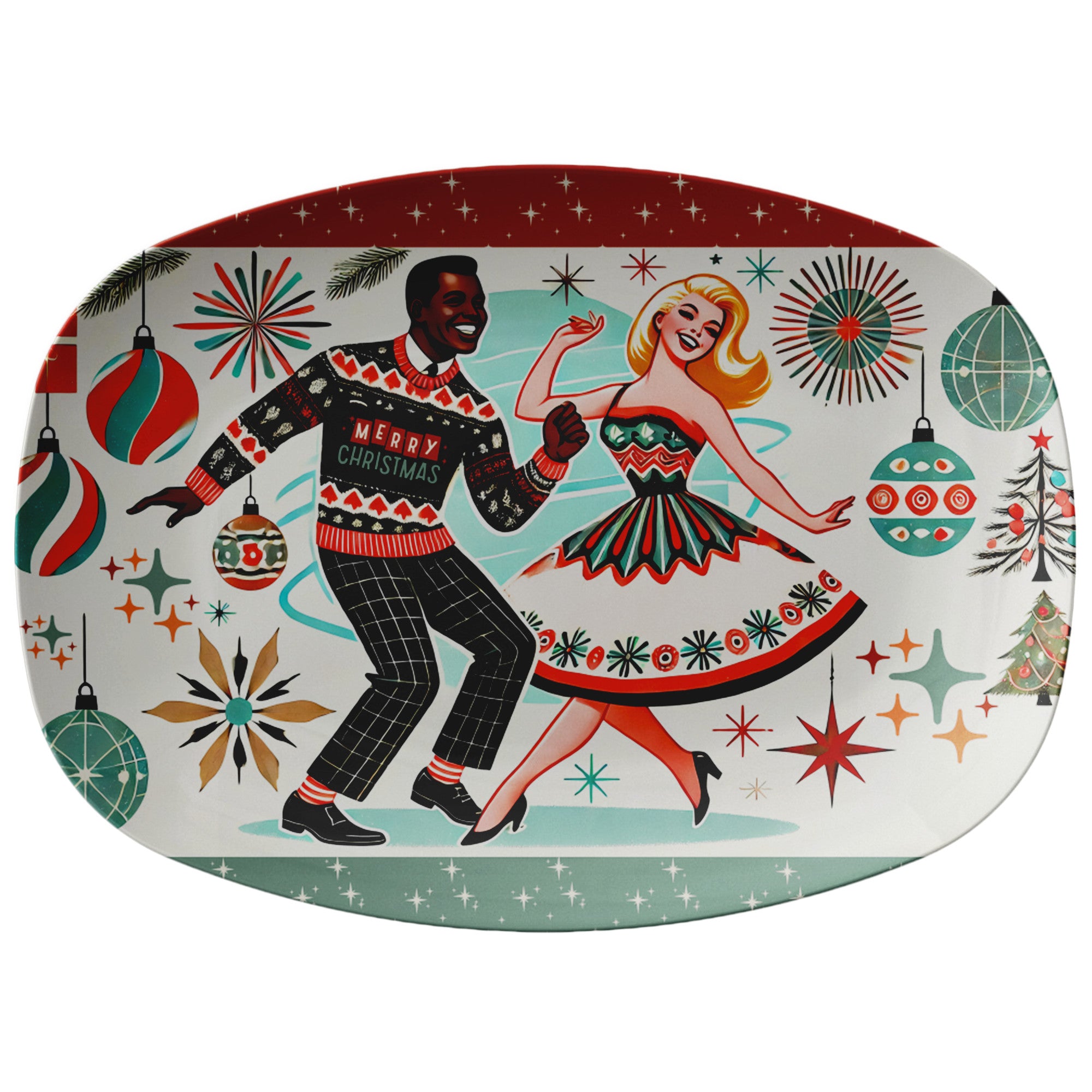 Mid Mod Retro 50s Kitsch Mixed Race Couple Christmas Platter - Mid Century Modern Gal