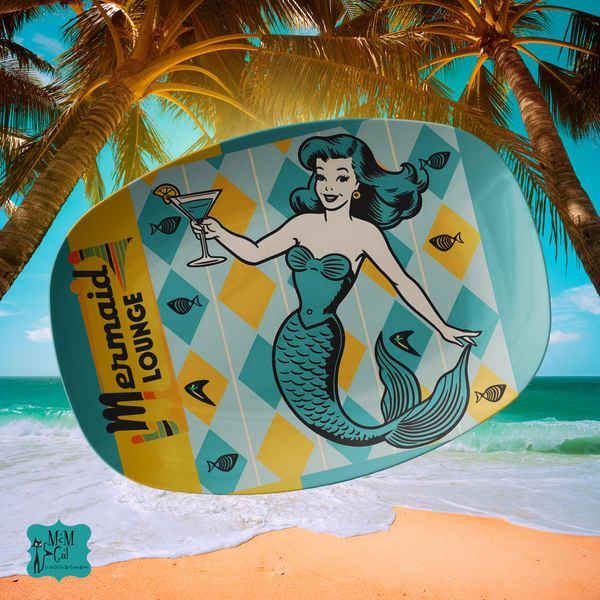 50s Kitschy Mid Century Modern Retro Mermaid Lounge MCM Barware Platter