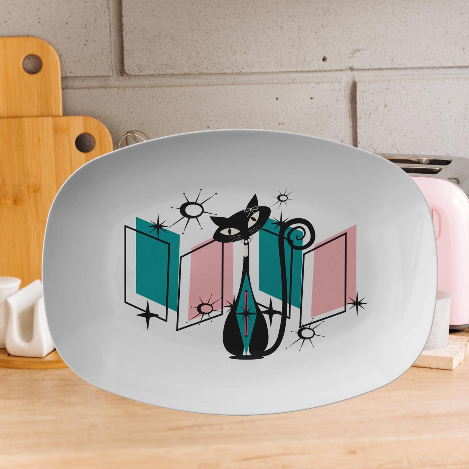 Atomic Cat Mid Century Modern Barware Party Platter - Mid Century Modern Gal
