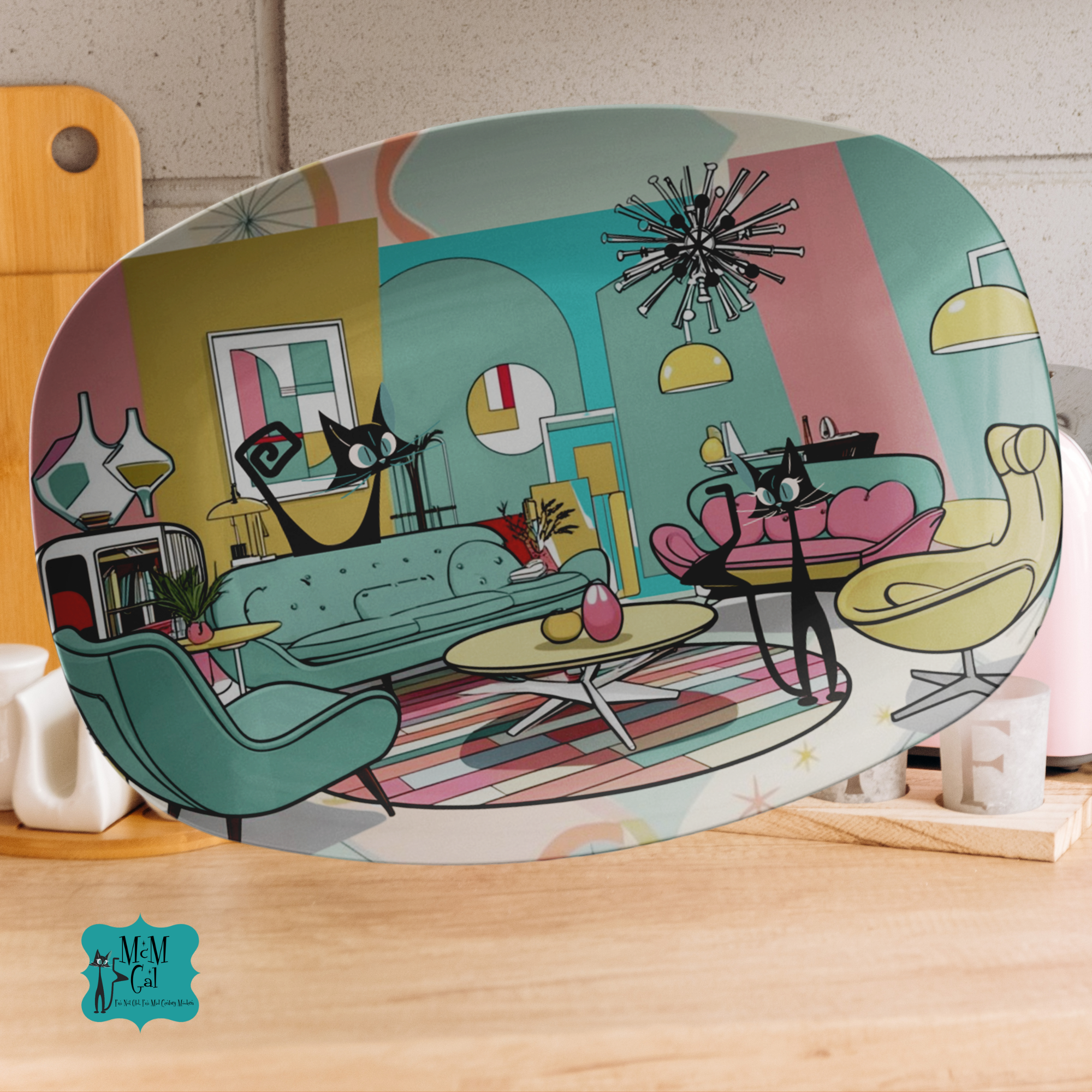 Atomic Cat Lounge Mid Mod Barware Serving Tray - Mid Century Modern Gal