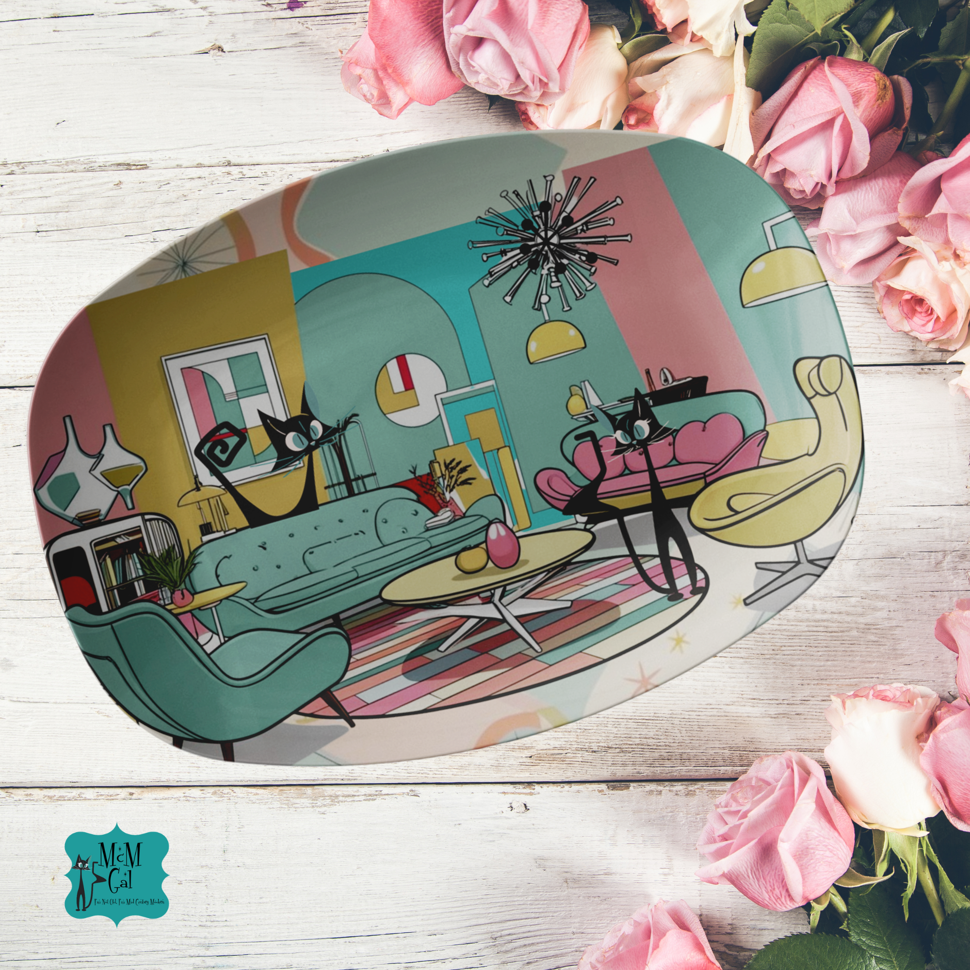 Atomic Cat Lounge Mid Mod Barware Serving Tray - Mid Century Modern Gal