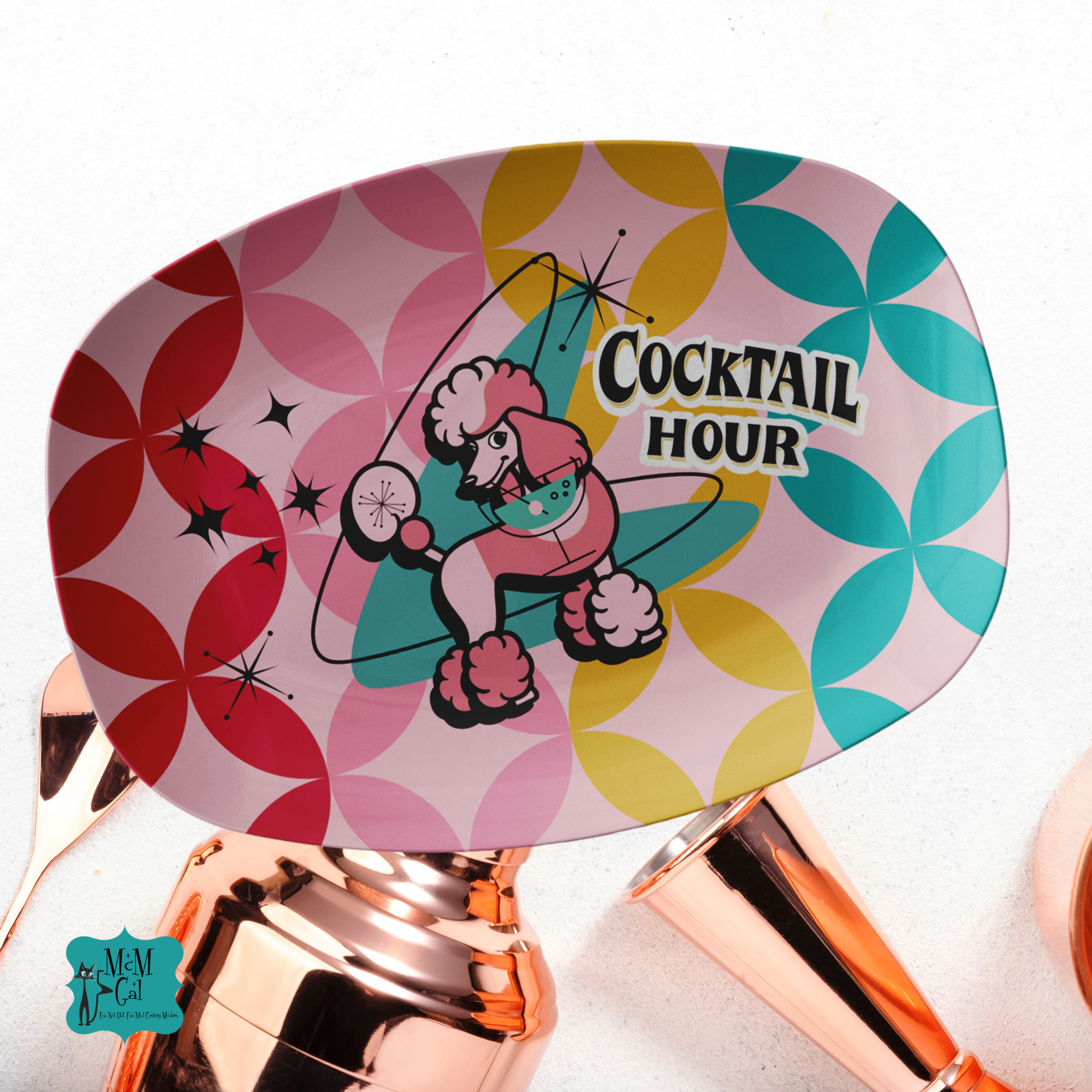 Atomic Poodle, Mid Century Modern Barware Platter Cocktail Hour - Mid Century Modern Gal