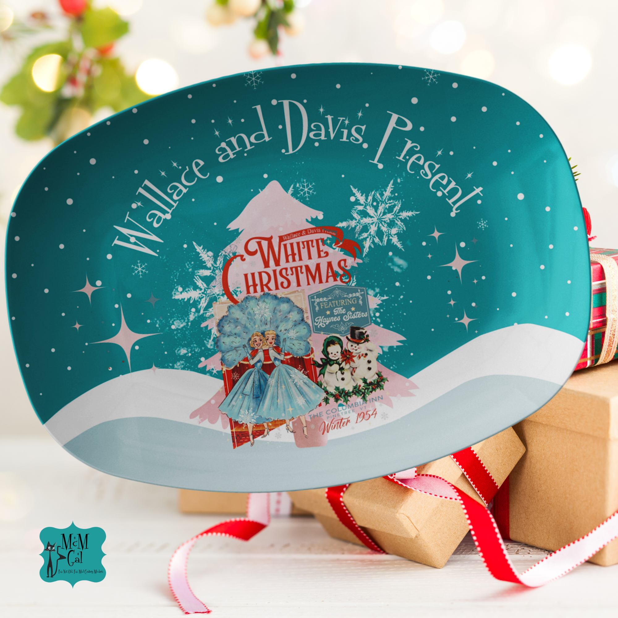 Sisters Sisters White Christmas Wallace And Davis Christmas Platter Keepsake - Mid Century Modern Gal