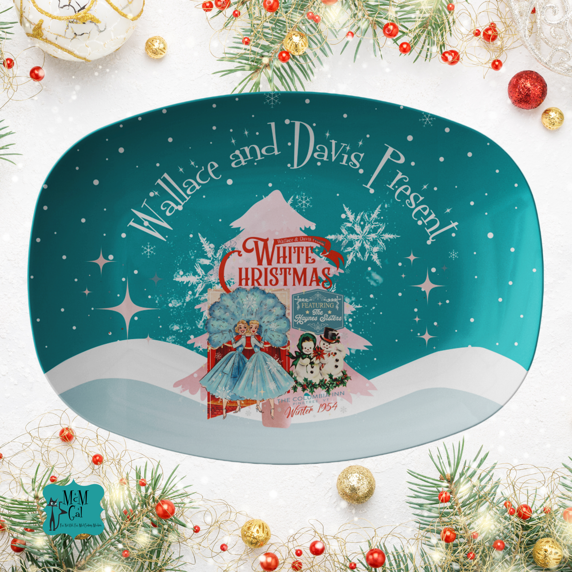 Sisters Sisters White Christmas Wallace And Davis Christmas Platter Keepsake - Mid Century Modern Gal