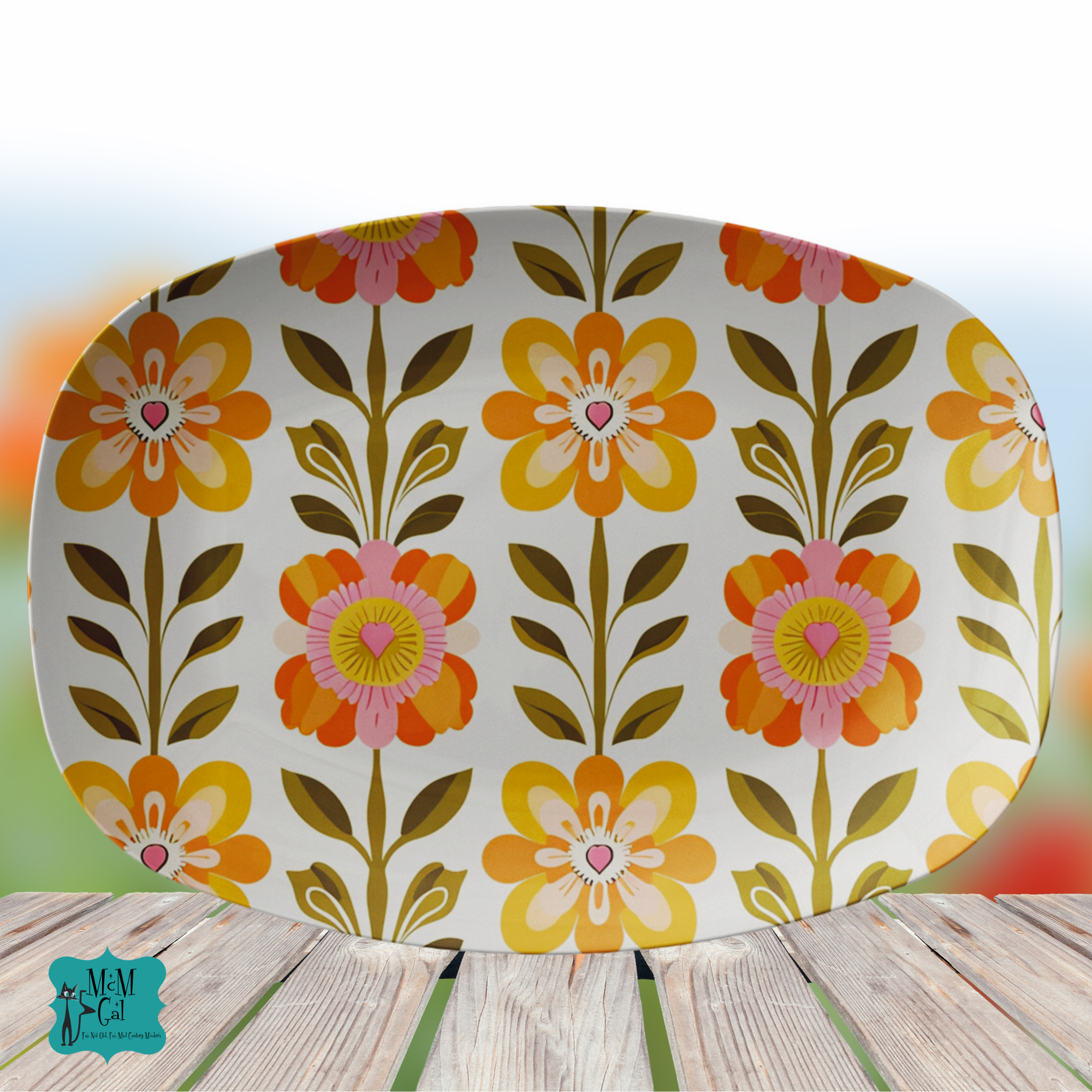 Scandinavian Mid Century Modern Floral Cheery Retro Party Platter - Mid Century Modern Gal