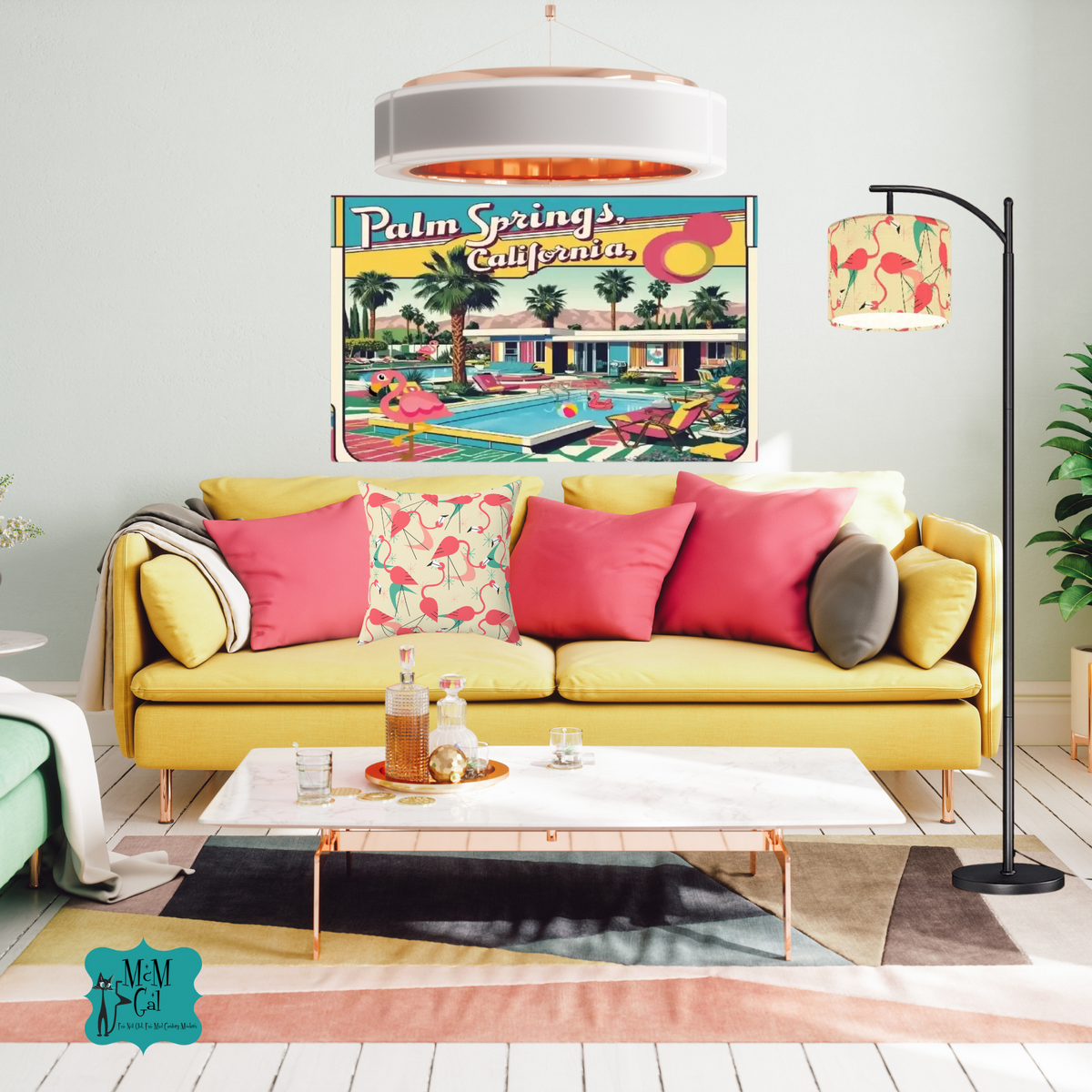 Palm Springs California Kitschy Flamingo Mid Century Modern Wall Art - Mid Century Modern Gal