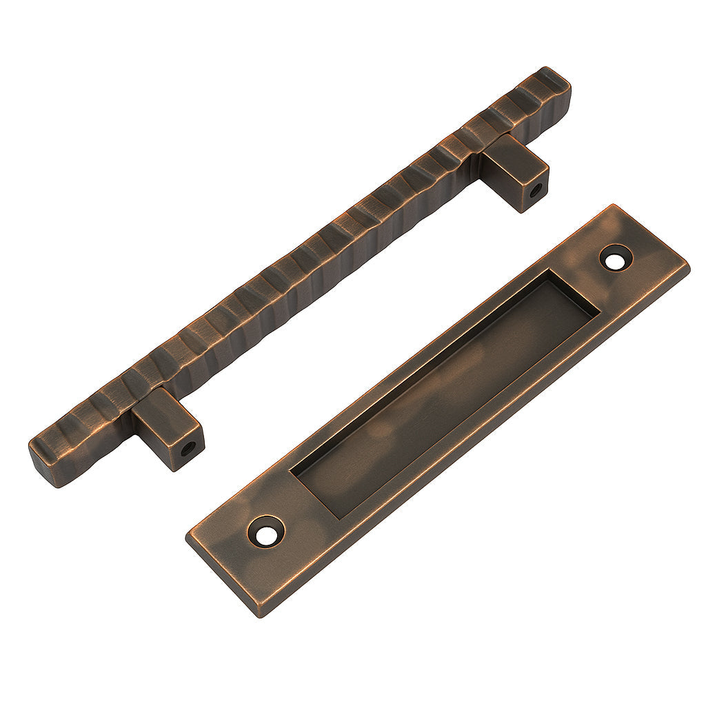 Modern Contemporary Notched Door Pull Handle with Finger Pull Set - For Sliding Barn Door
