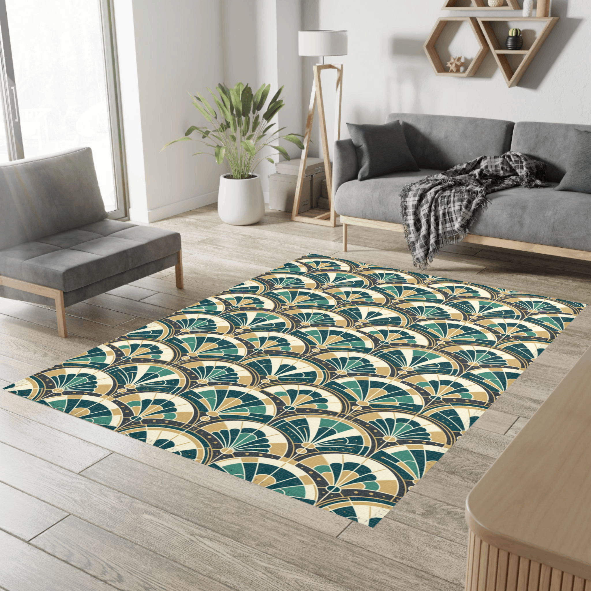 Art Deco Peacock Inspired Area Rug