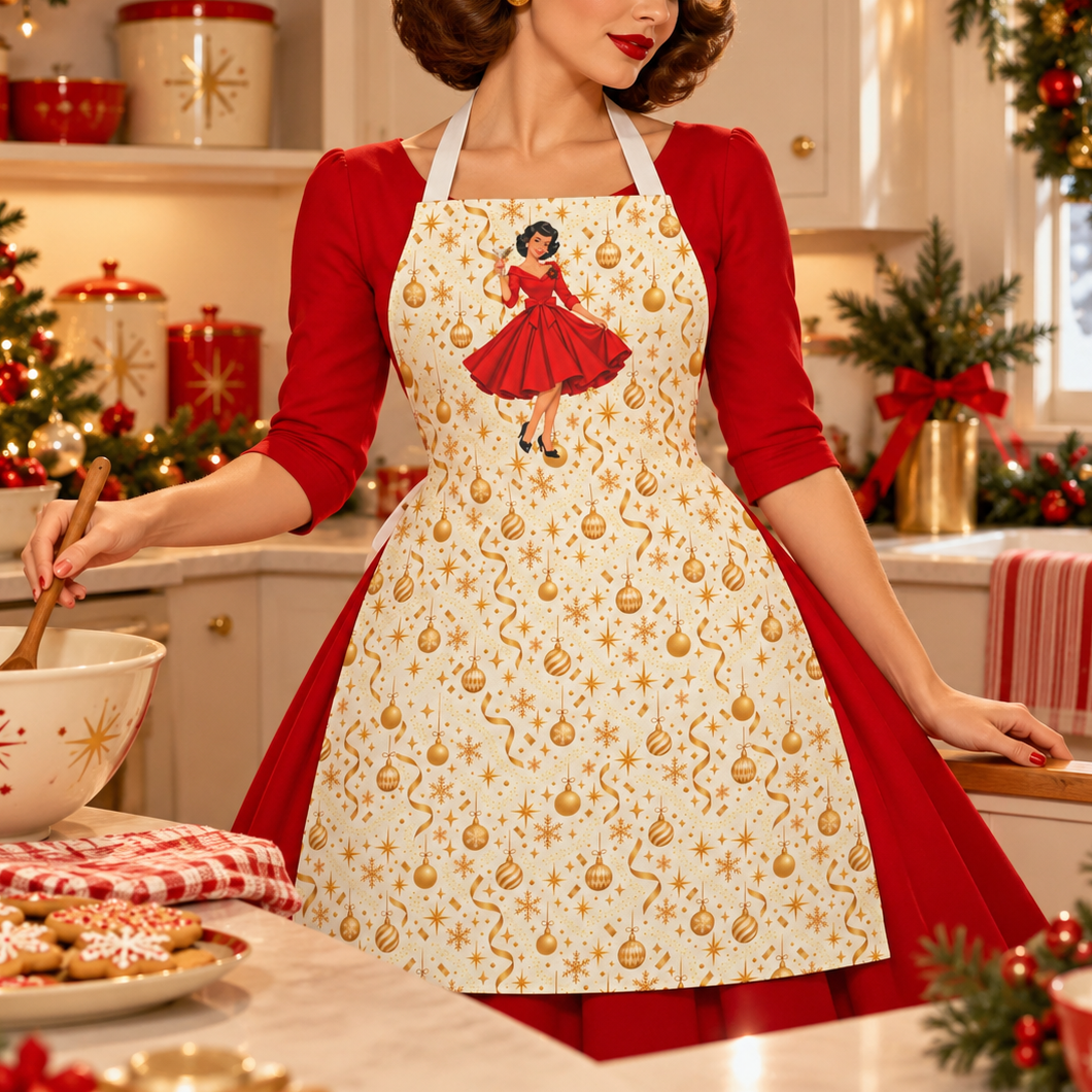 Mid Century Modern Christmas Martini Gal Apron - Mid Century Modern Gal
