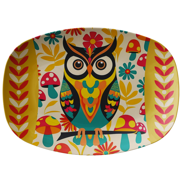 Retro Scandinavian Groovy Owl, Mushroom Mid Mod Party Platter