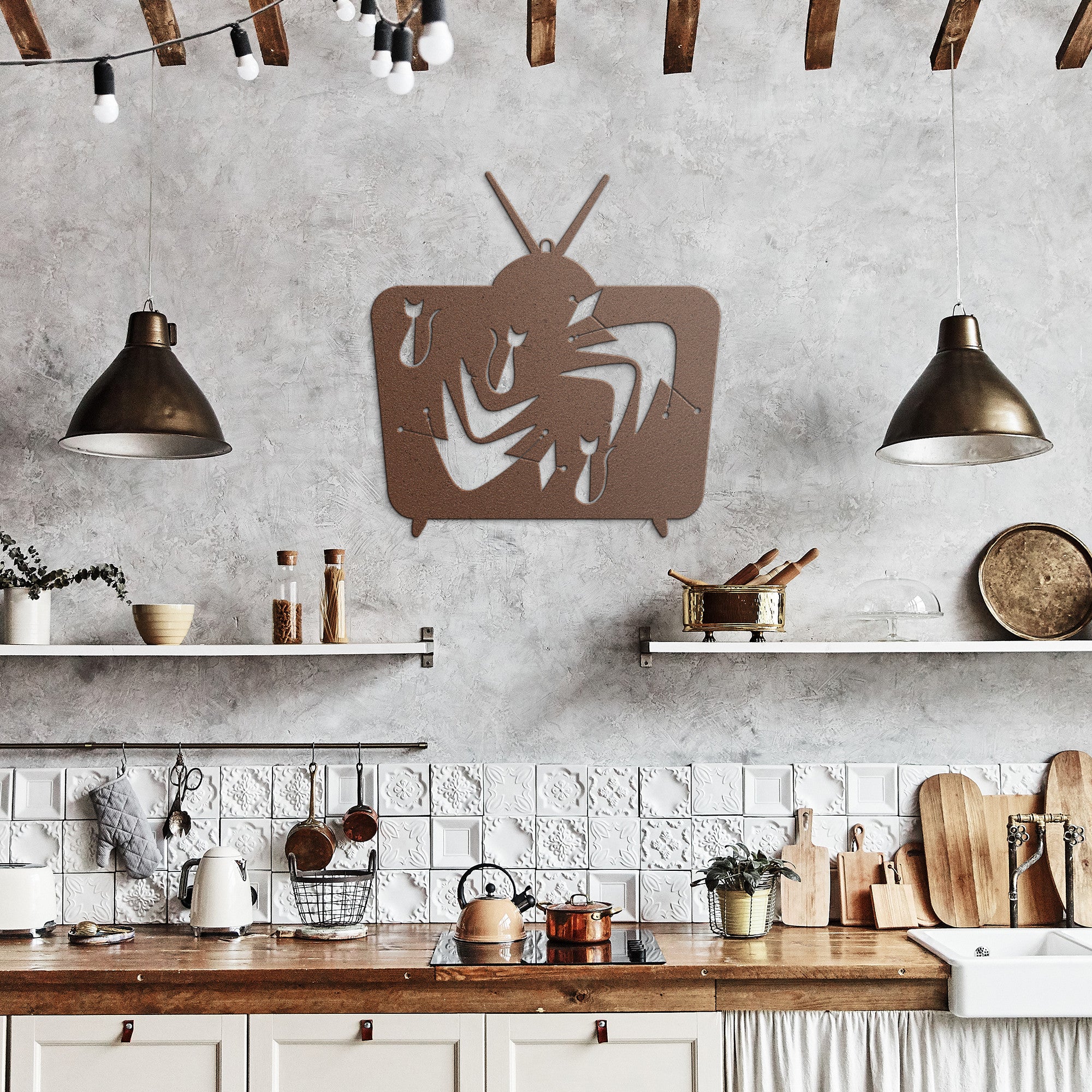 Retro TV Atomic Cat, Mid Century Modern Wall Art, Kitsch Livingroom, Den, Quirky MCM Metal Works - Mid Century Modern Gal