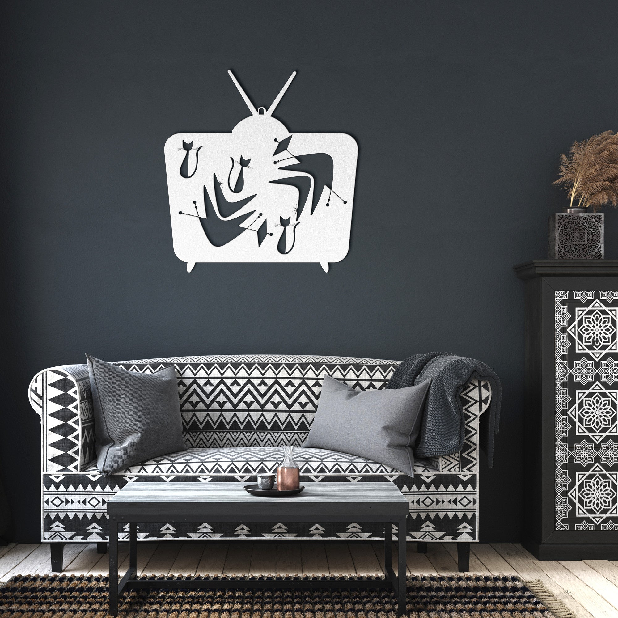 Retro TV Atomic Cat, Mid Century Modern Wall Art, Kitsch Livingroom, Den, Quirky MCM Metal Works - Mid Century Modern Gal