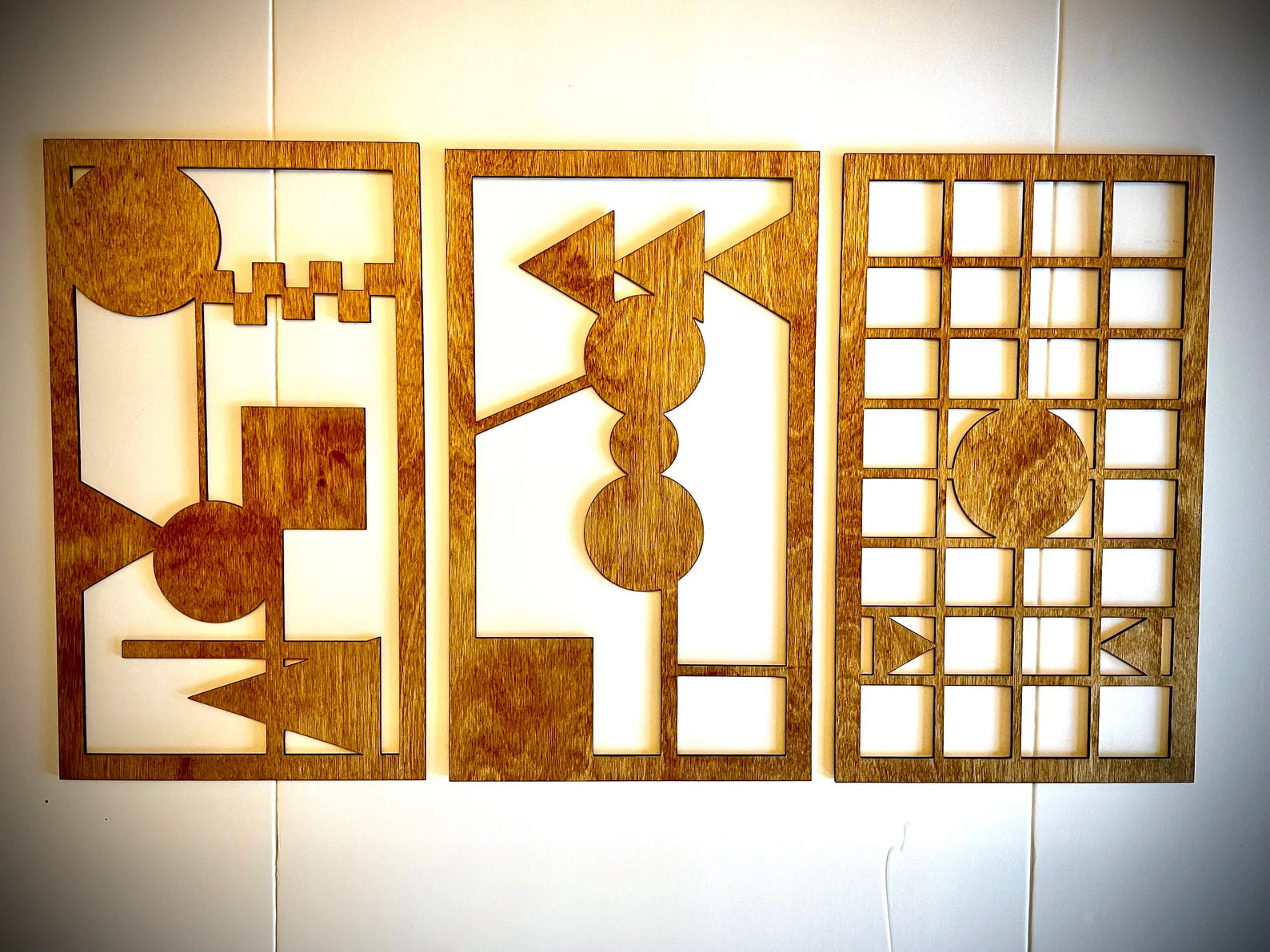 Shapeism Boho Modern Geometry 3-Panel Wood Wall Art